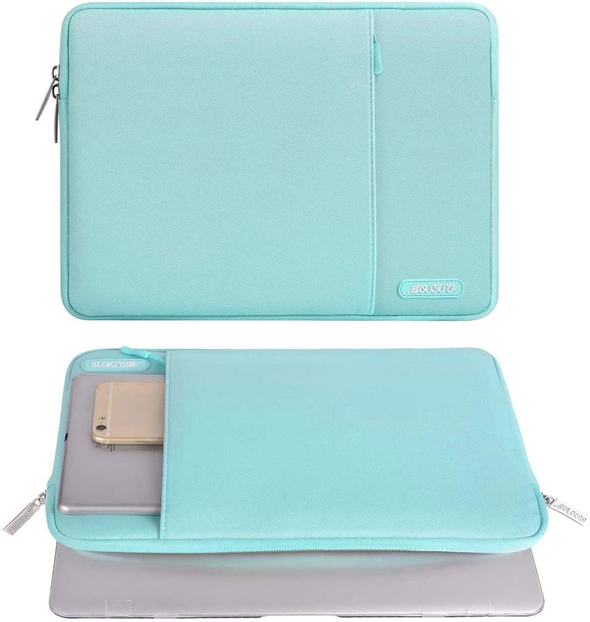MOSISO Laptop Case 13.3 inch, 13-13.3 inch Laptop Sleeve Compatible with MacBook Air/Pro 13 / Pro 14, HP Dell ASUS Lenovo Notebook, Polyester Vertical Computer Sleeve Bag with Pocket, Mint Blue