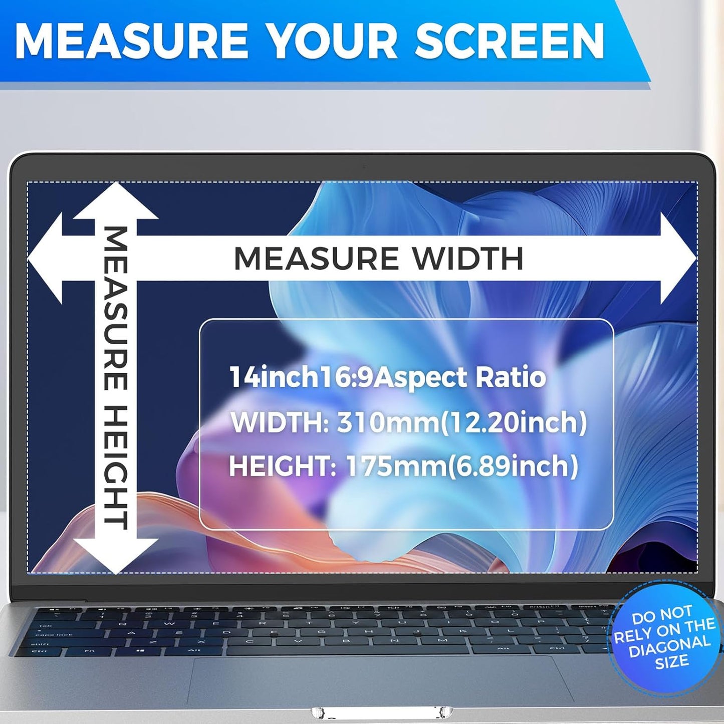 Magnetic Laptop Privacy Screen Filter 14 inch for 16:9 Widescreen Computer Monitor, Removable Anti Blue Light Privacy Shield, Anti-Glare Protector