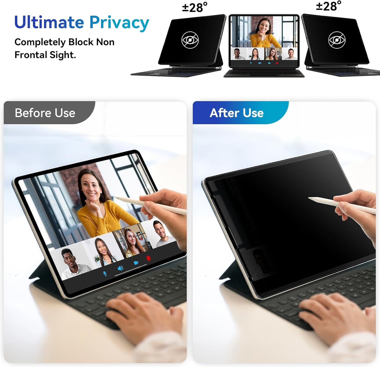 Protescreen Magnetic Privacy Filter for iPad Pro 13 Inch 7th (2024, M4), 1 Count, Matte, Polyethylene Terephthalate, 12.9 inches, 1x1 inches, Blue Light Block, Anti-Glare, Anti-Spy