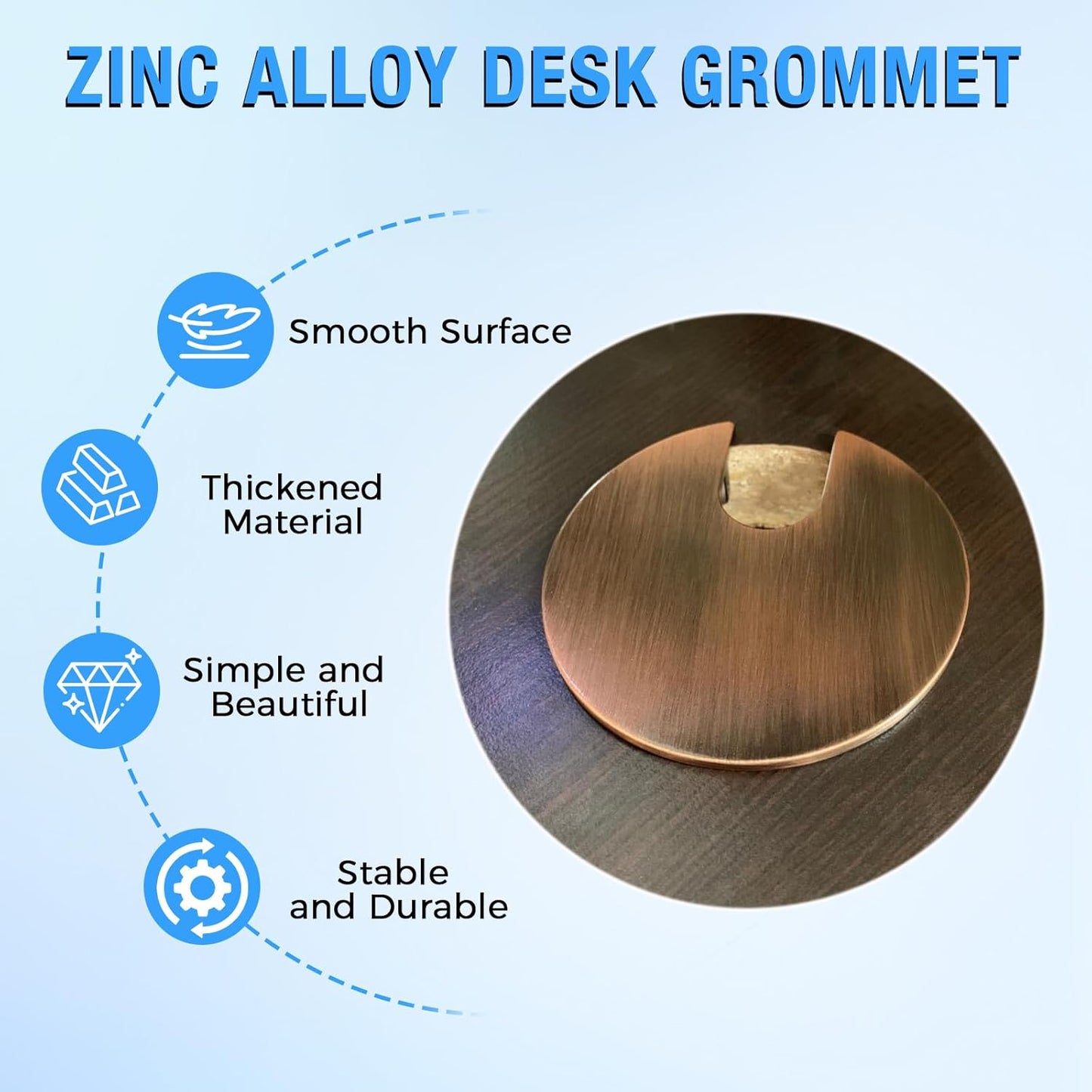 Desk Grommet 1-3/8" (35 mm), Desk Cord Hole Cover, Cable Grommet Metal Zinc Alloy Materilal, Desk Hole Grommet for Office and Home Table Cable, Detachable Cable Cord Organizer (Bronze 1 Pcs)