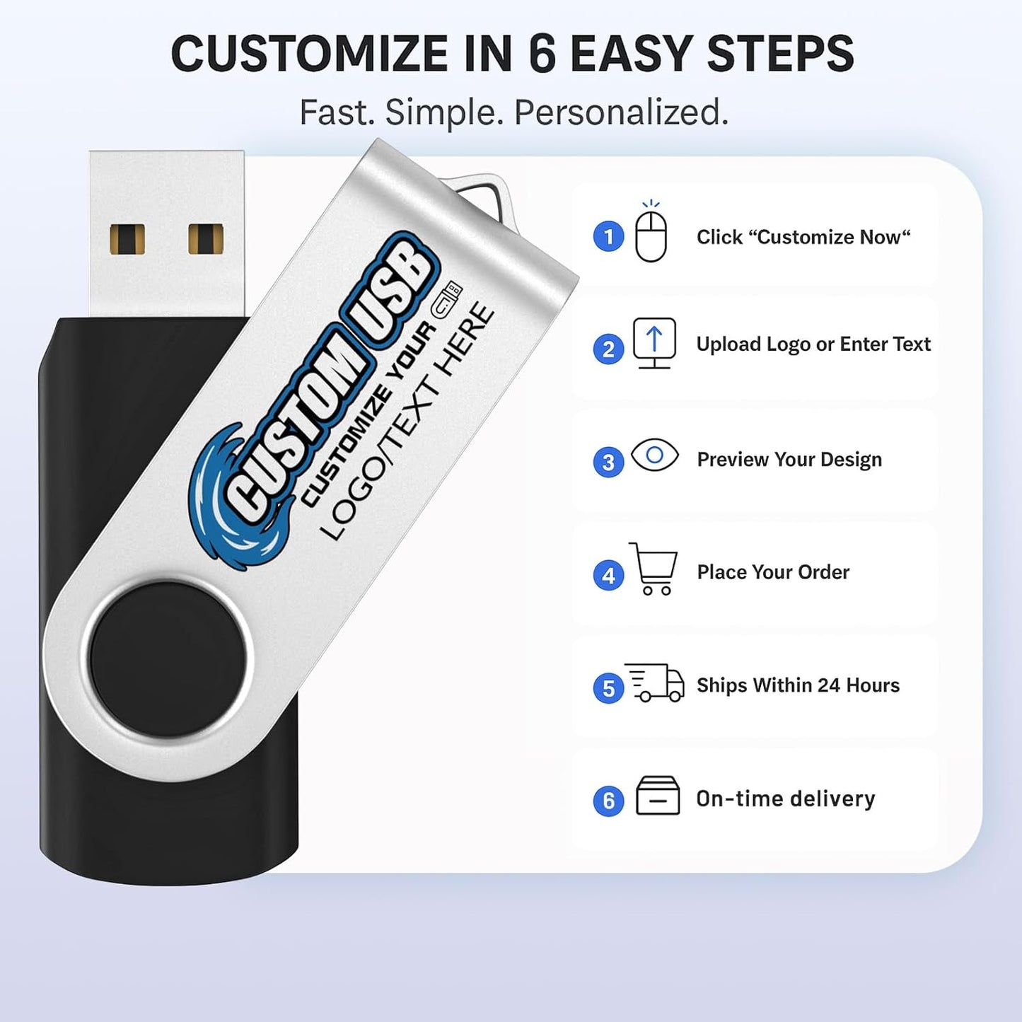 ABLAZE Custom Flash Drive 16GB 100 Pack, Personalized USB Drives Custom USB 2.0 Thumb Drives 100 Pack Memory Stick (Mixcolors)