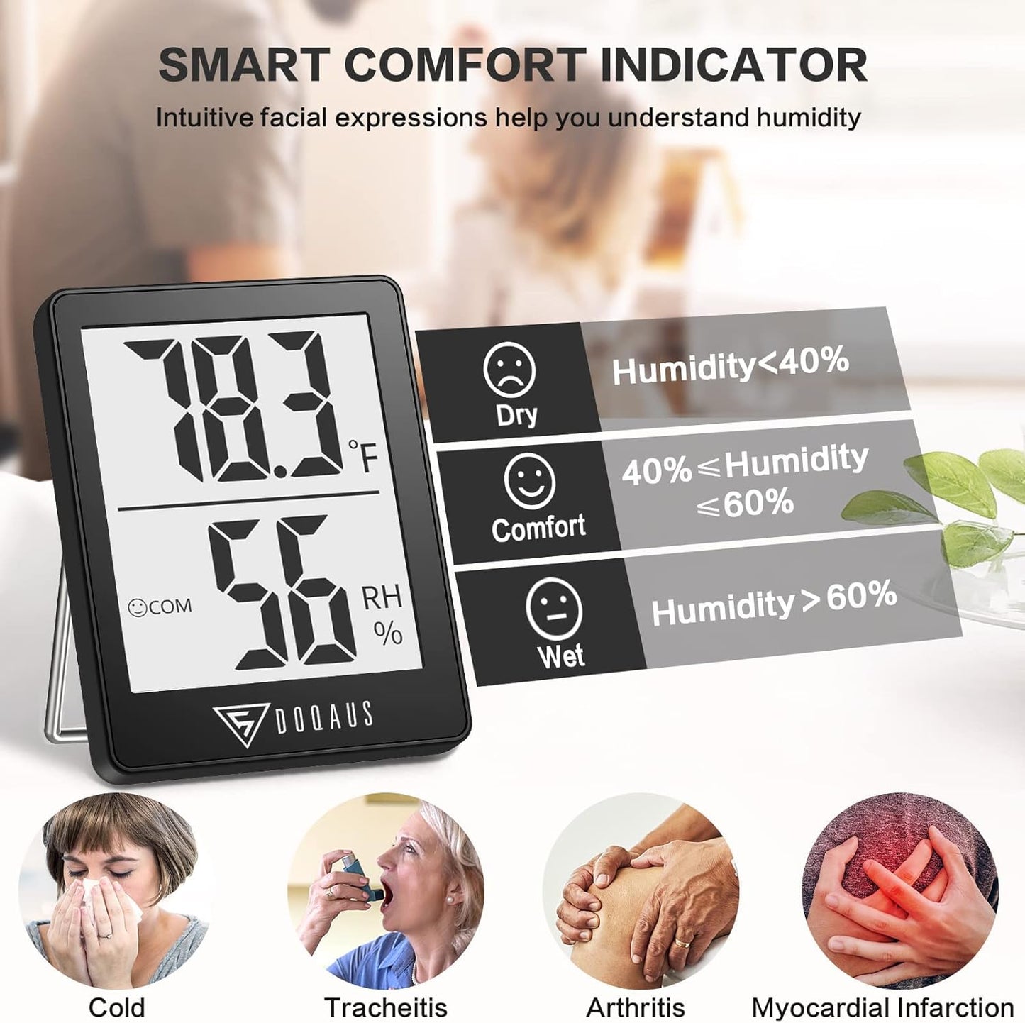 DOQAUS Humidity Meter, 2 Pack Room Thermometer Indoor, Hygrometer with 5s Fast Refresh, Temperature Humidity Monitor Meter for Baby Room, Living Room, Basement, Greenhouse, Office
