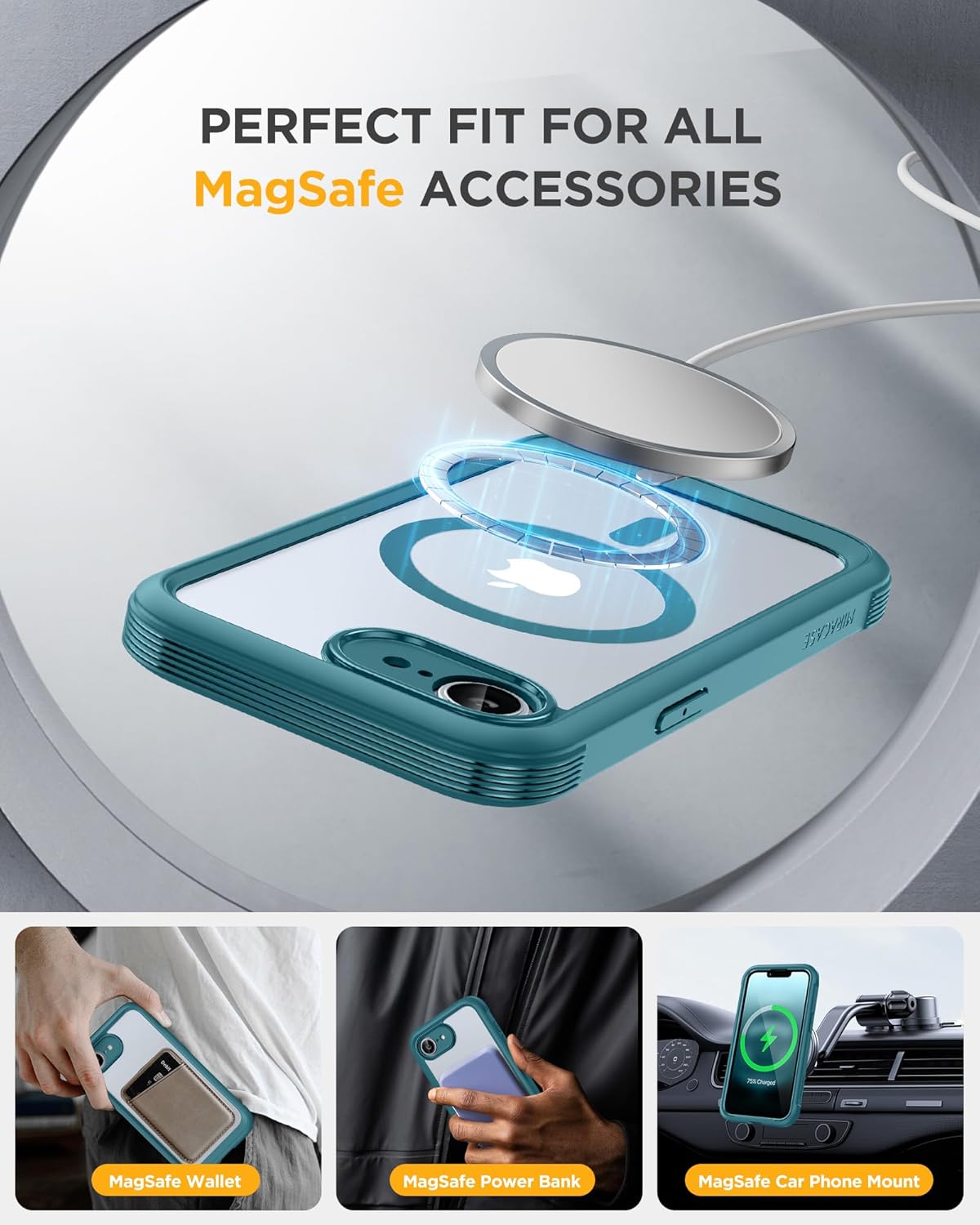 Miracase Magnetic for iPhone 16e Case Full-Body Phone with Built-in Glass Screen Protector, [Compatible with MagSafe] Military Drop Proof 16E Cover Bumper 6.1 inch, Green