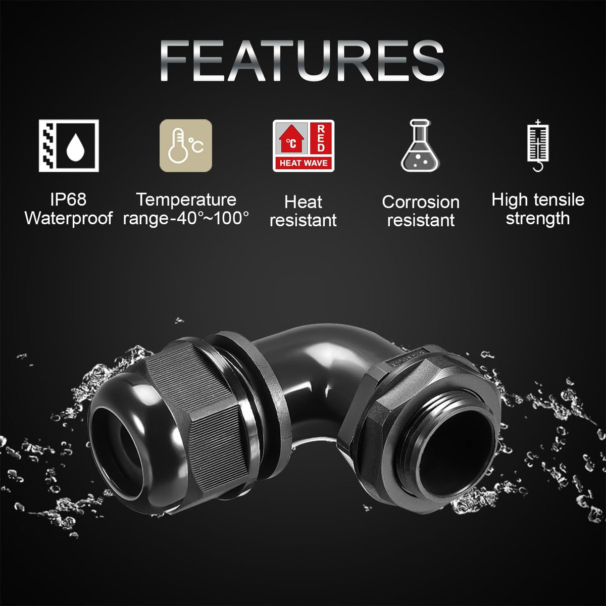 LeMotech M16 Cable Gland, 90 Degree Adjustable 6-10mm Strain Relief, Cord Connectors Nylon Joints with Gaskets, 2 Pcs, Black