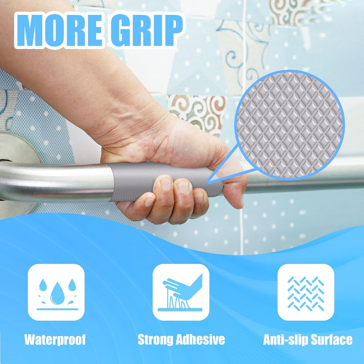 Rubber Grip Tape, Ultra-Thin Strong Adhesive Anti-Slip Waterproof Heat Resistant Wear-Resistant Cushion Pad, Making Handles or Contact Surfaces Safer, with Grip and Comfort (Gray, 1In x 10Ft)