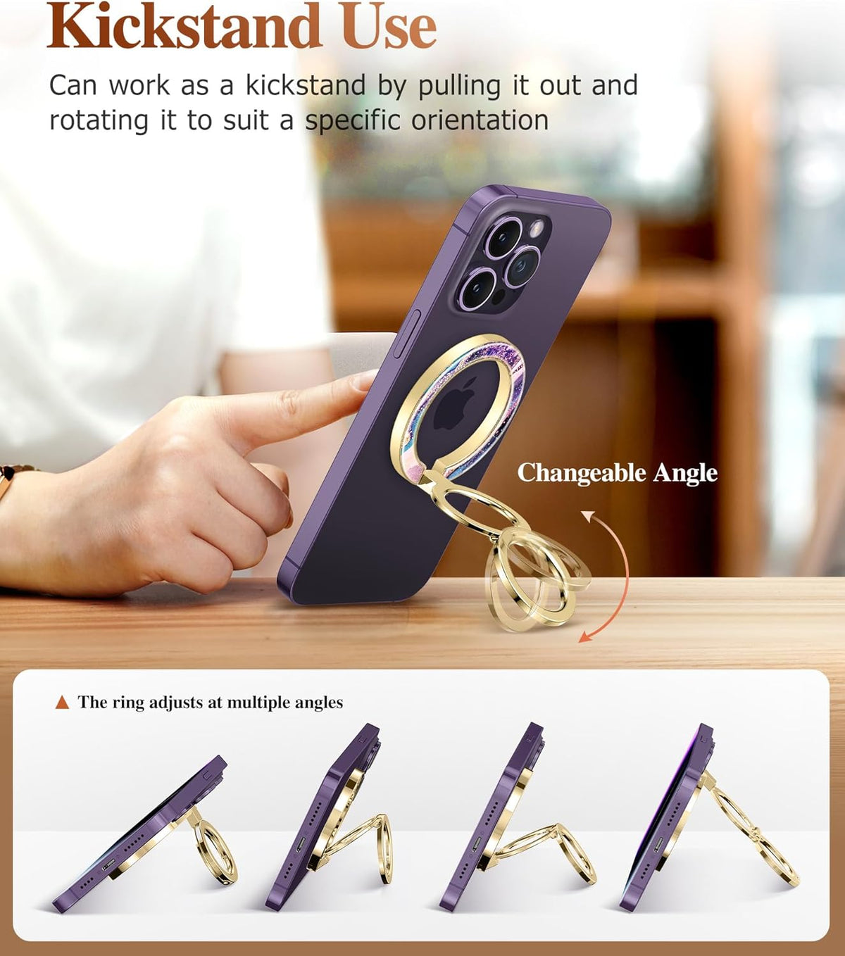 GVIEWIN Magnetic Phone Ring Holder, Compatible with MagSafe Phone Grip with Adjustable Stand, Magnet Phone Ring Kickstand for iPhone 16 Pro Max/Plus/15/14/13/12 Series/Other Phones (Dreamland River)