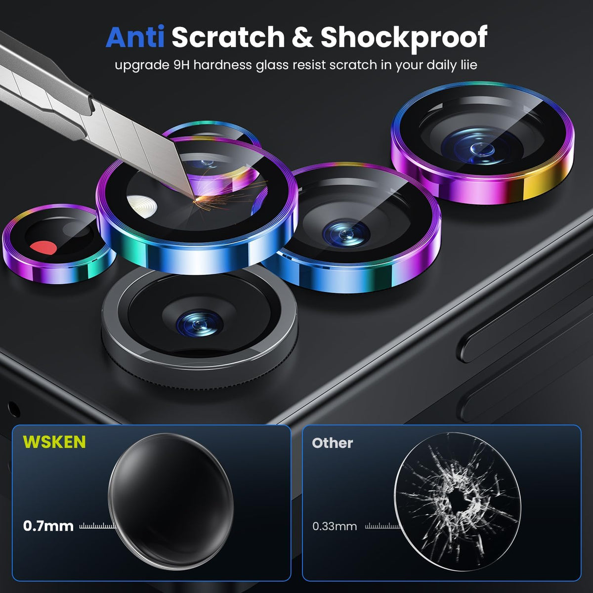 WSKEN for Samsung Galaxy S25 Ultra Camera Lens Protector - Ultra Thin Case Friendly, 9H Shatterproof Tempered Glass with Aluminum Metal Circle Camera Screen Protector Cover Accessories, Colorful