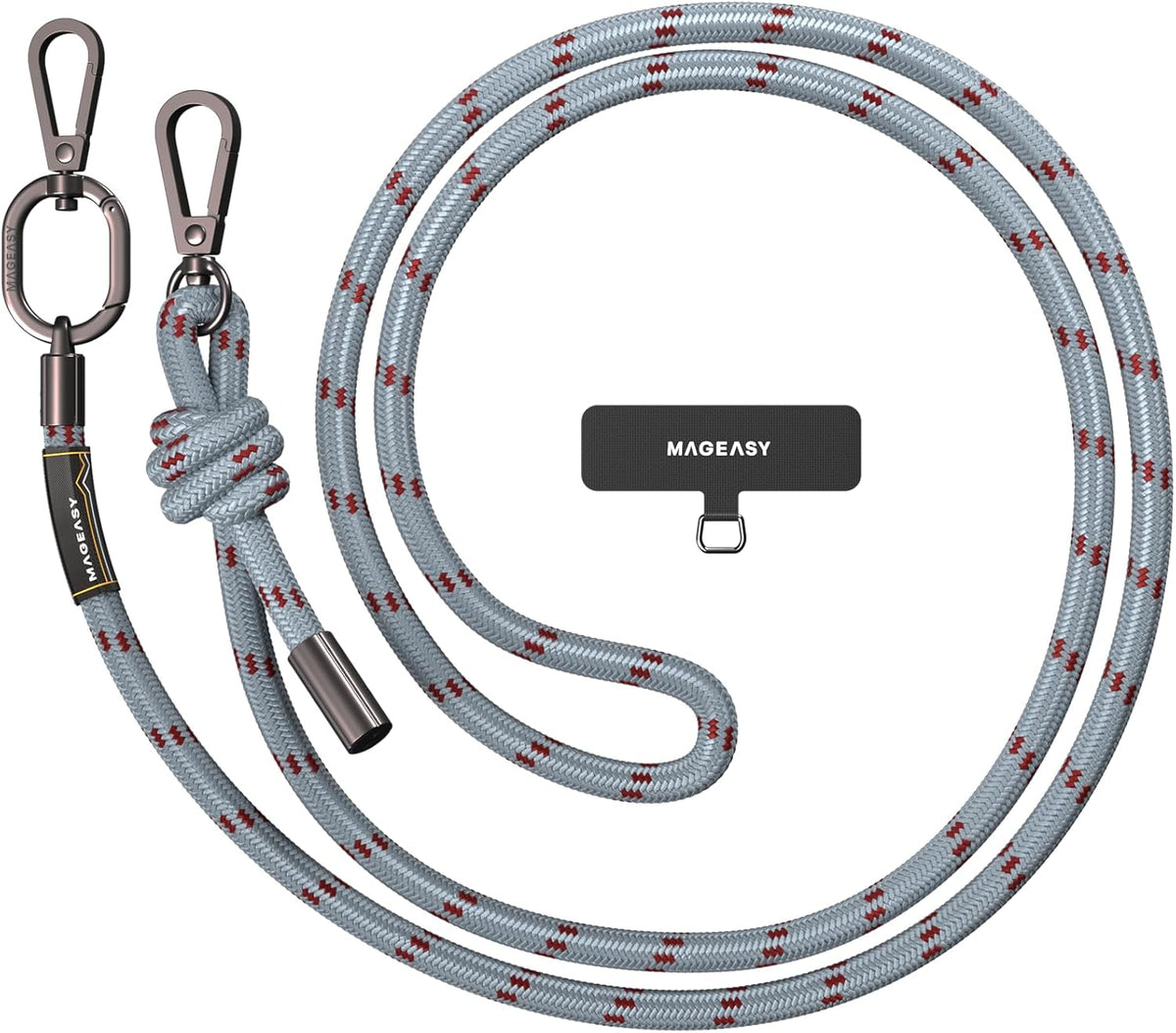 MAGEASY Universal Cell Phone Lanyard - Anti-Theft Thick Rope Crossbody Phone Strap for iPhone 16 Pro Max & Most Smartphones, for Men & Women | 8.3mm Misty Blue/Red