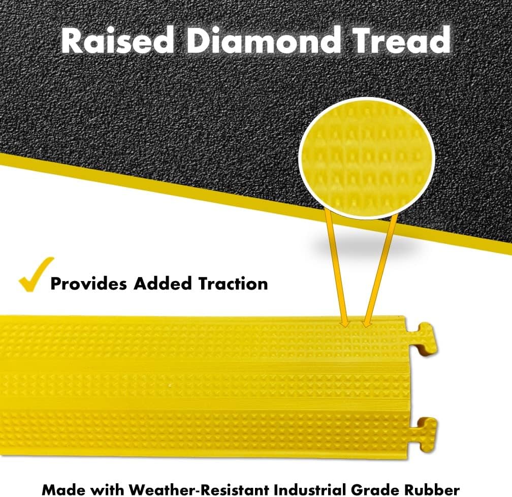 Kable Kontrol Drop Over Floor Cord Cover – 60” Inch Long 1 Channel Cable or Wire Protector – 140 Pcs Bulk Pack - Rubber Ramp for Indoor and Outdoor Use – Yellow