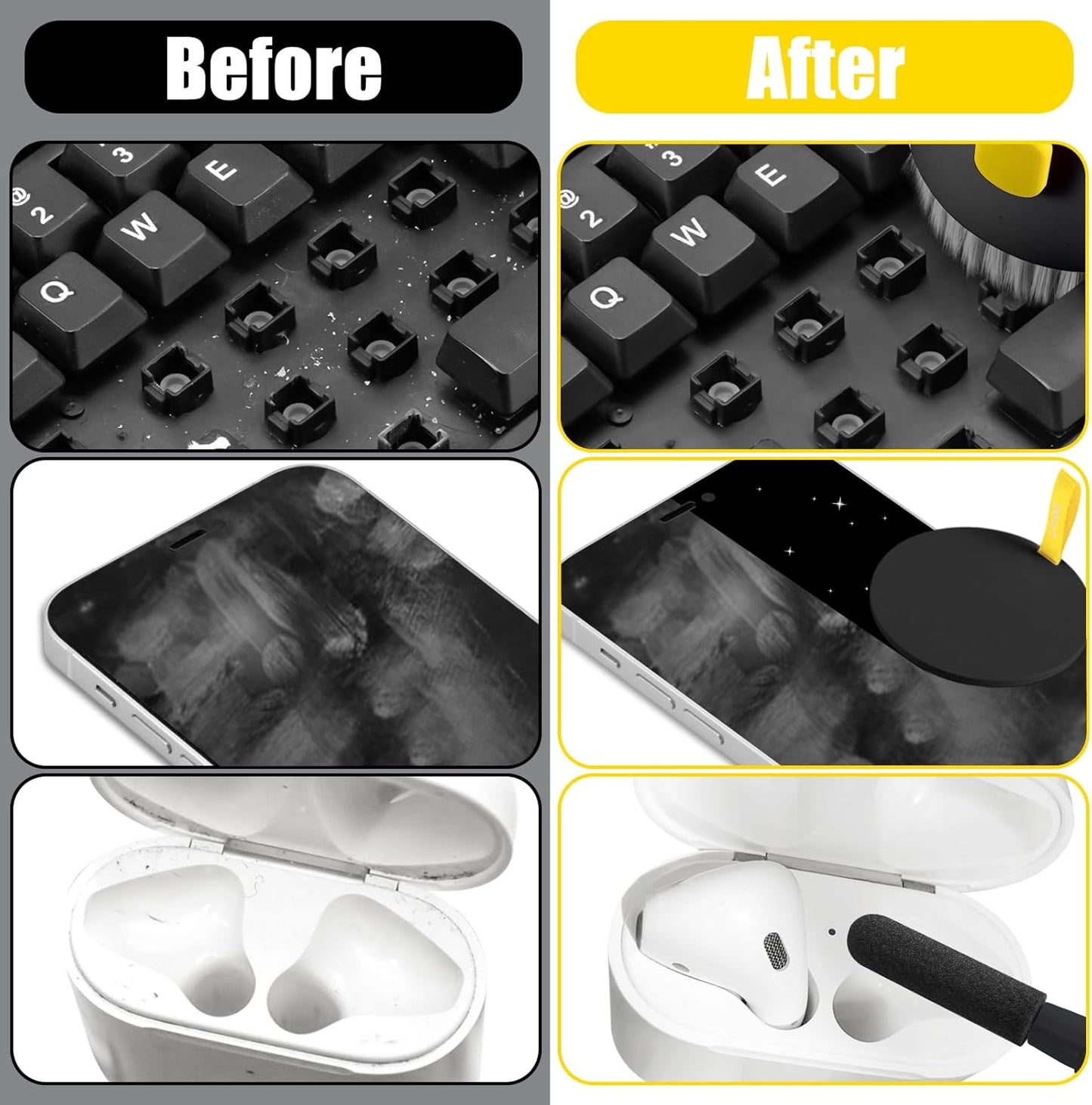 walrfid 2 Pack Laptop Phone Screen Cleaner Kit, Computer Keyboard Brush Cleaning Spray for iPhone AirPods MacBook iPad, 20-in-1 Electronic Device Tool for Camera Earbud TV Car Screens, Black White