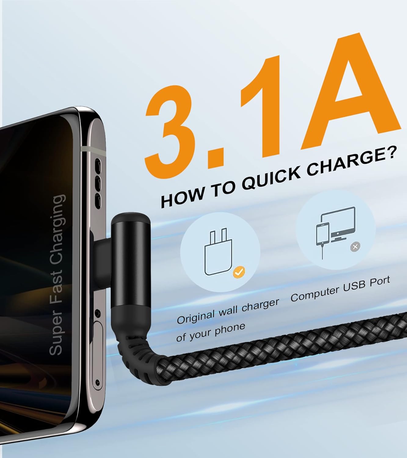 sweguard USB Type C Charger Cable Right Angle [2-Pack,6.6FT] iPhone 16 Charger Nylon Braided Cord for iPhone 15 16 Pro Max Samsung Galaxy S25 S24 S23 S22 S21 S20 S10 S9 Note A15 A55 Flip Pixel LG Moto