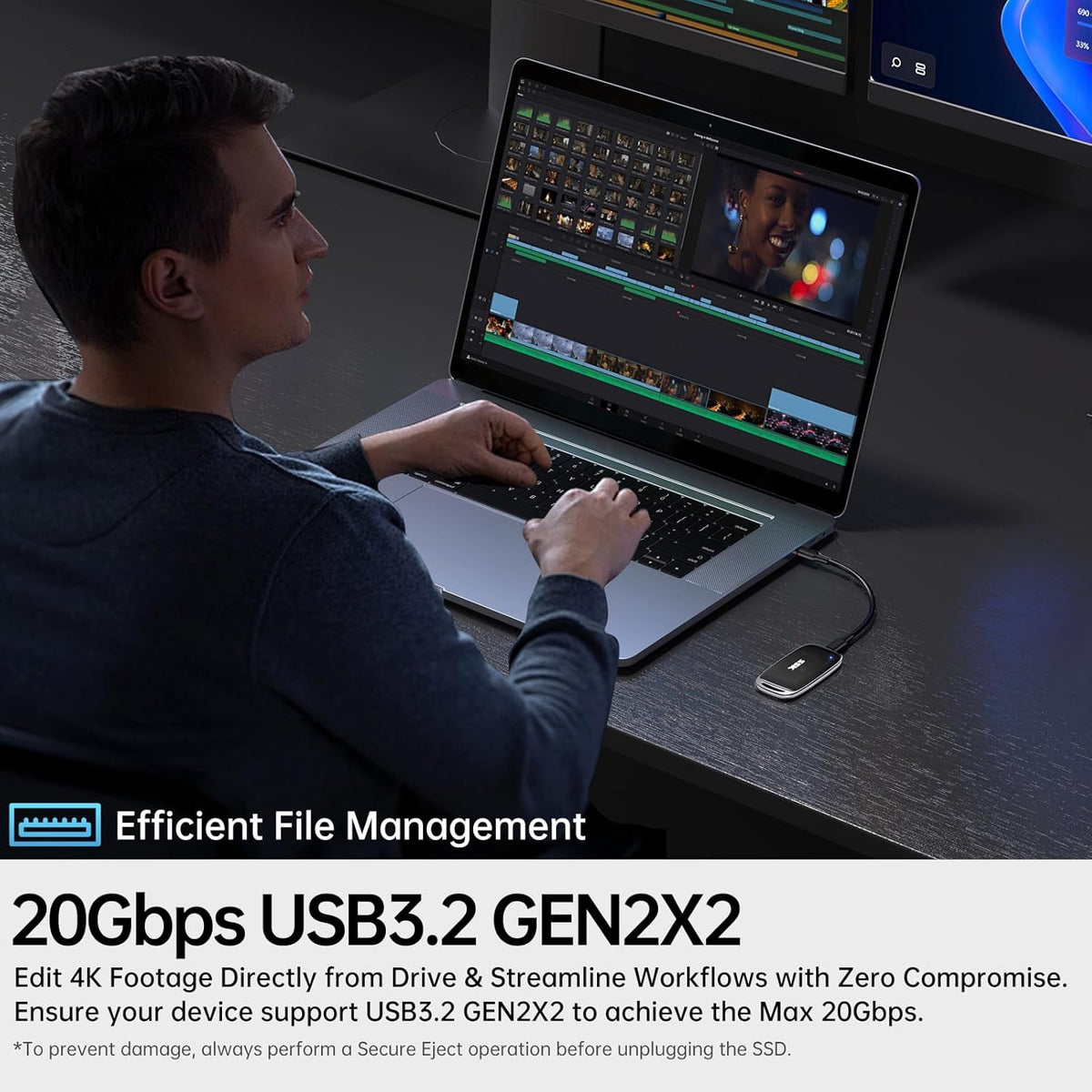SSK 4TB SSD External Hard Drive, Portable SSD Drive up to 2000 MB/s, USB 3.2 Gen2X2 External Solid State Drives for iPhone 15/16 PRO、Mac、Phone OTG、Laptops with LED Indicator