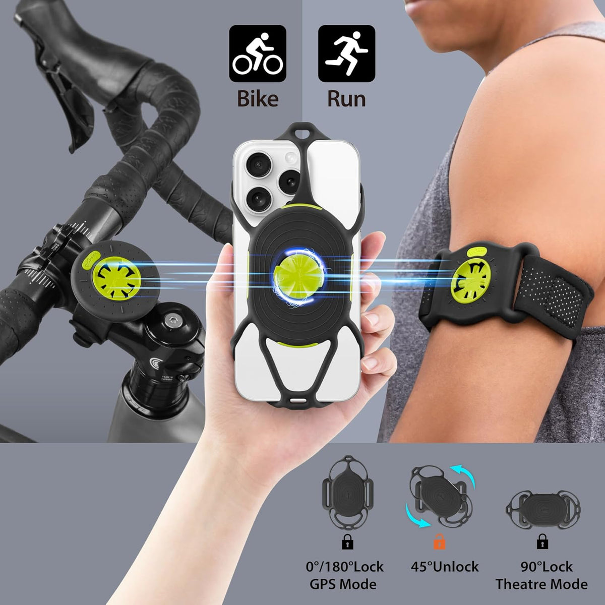 BONE Run + Bike Tie Connect Kit 2 Magnetic, 2-in-1 Magnetic Running & Bike Phone Holder, Detachable & Rotatable 360° Sport Armband & Phone Mount for Most Smartphones (2-in-1 Magnetic Connection Kit)