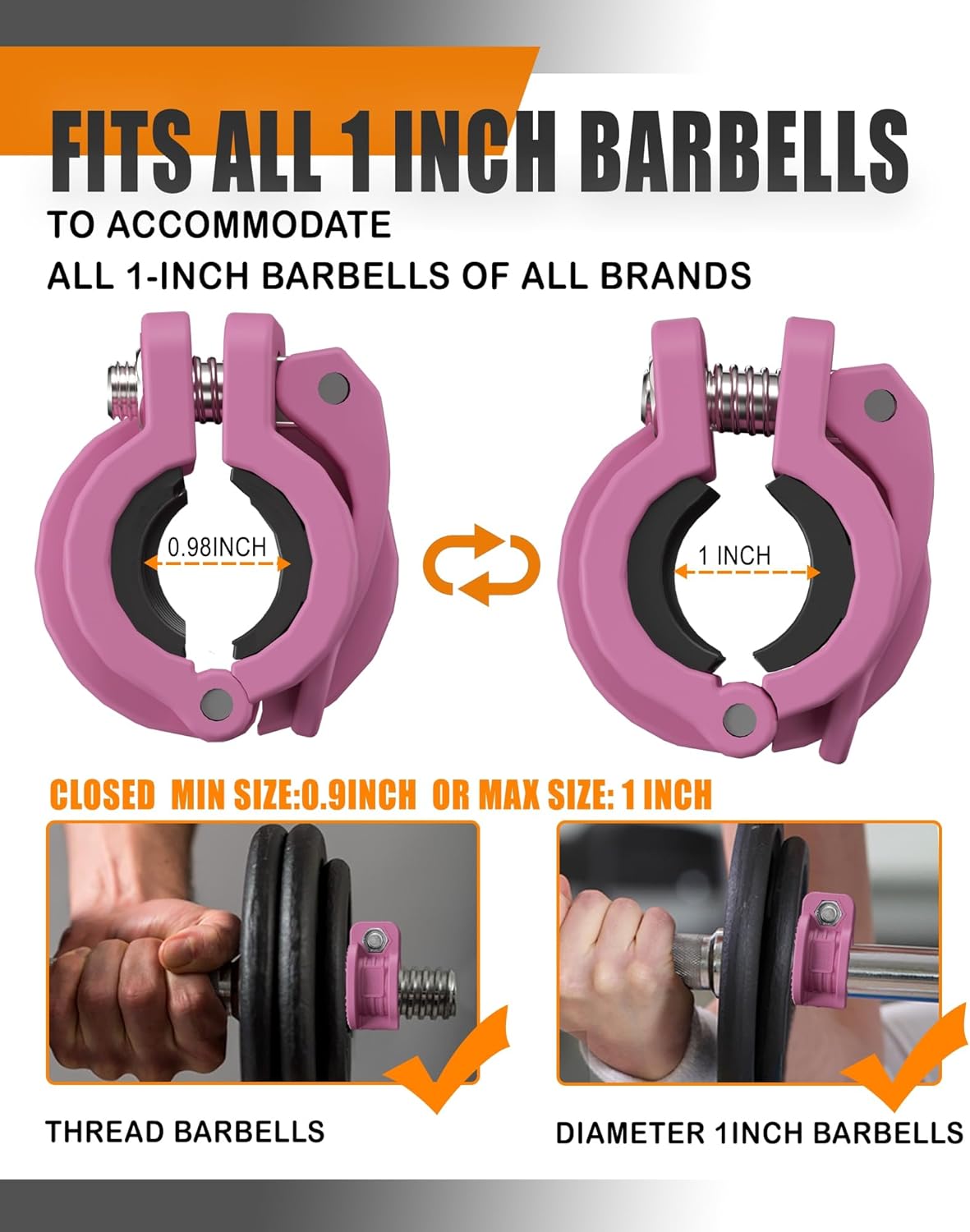 MAXRICH T Barbell Clamp 1 inch Multiple Sizes & Adjustable Weight Clips for Barbell Quick Release Barbell Clips|Barbell Collar Bar Locks for Weight Lifting (PINK)