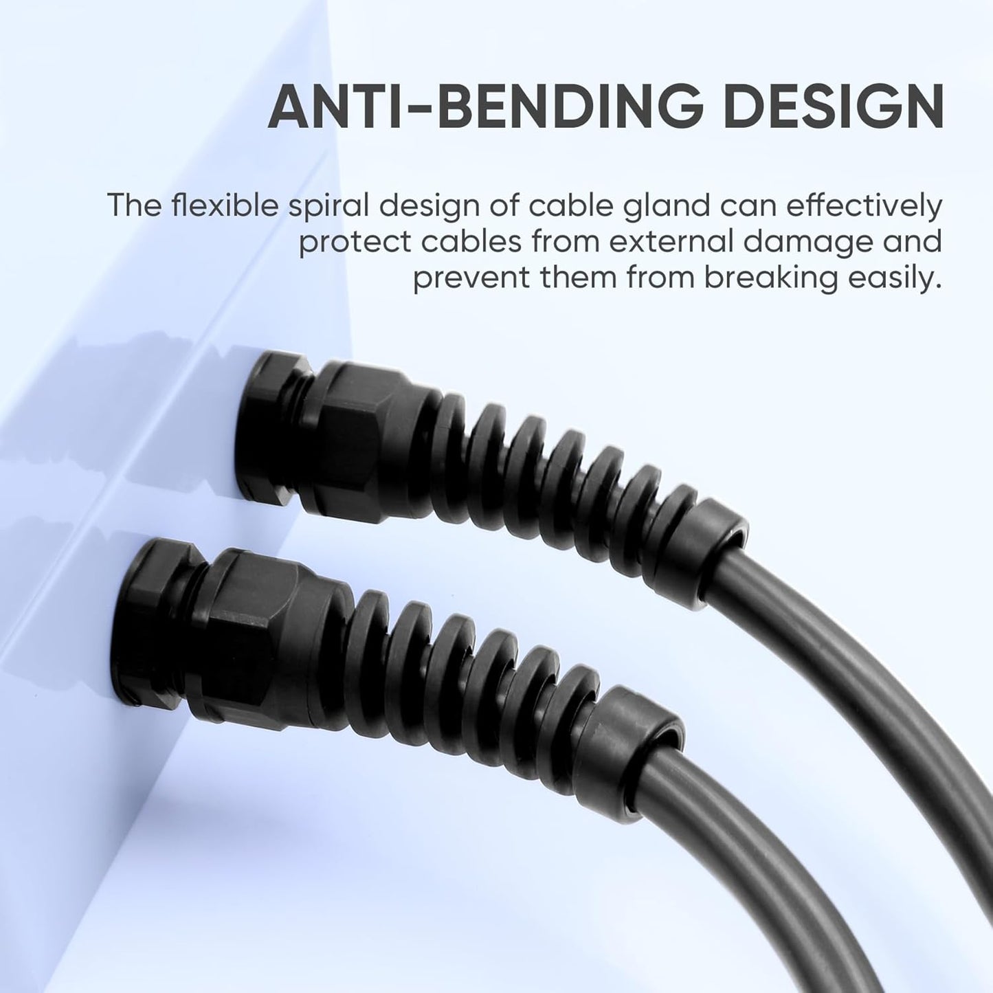 Strain Relief Cord Connector,LISTENJIALE 2Pcs NPT 1/2" Waterproof Cable Gland Flex Spiral Strain Relief Adjustable 6-12mm Cable Connector Nylon Joint with Gaskets(Black)