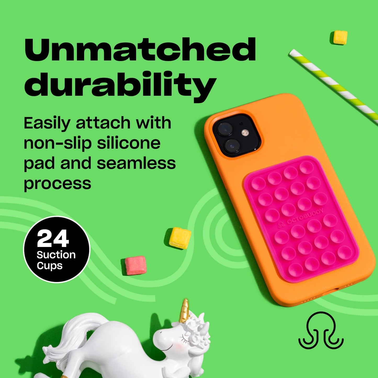 Classic - Silicone Suction Phone Case Adhesive Mount - Hands-Free, Strong Grip Holder for Selfies & Videos - iPhone & Android Compatible - 2.25″ x 3.25″, Hot Pink