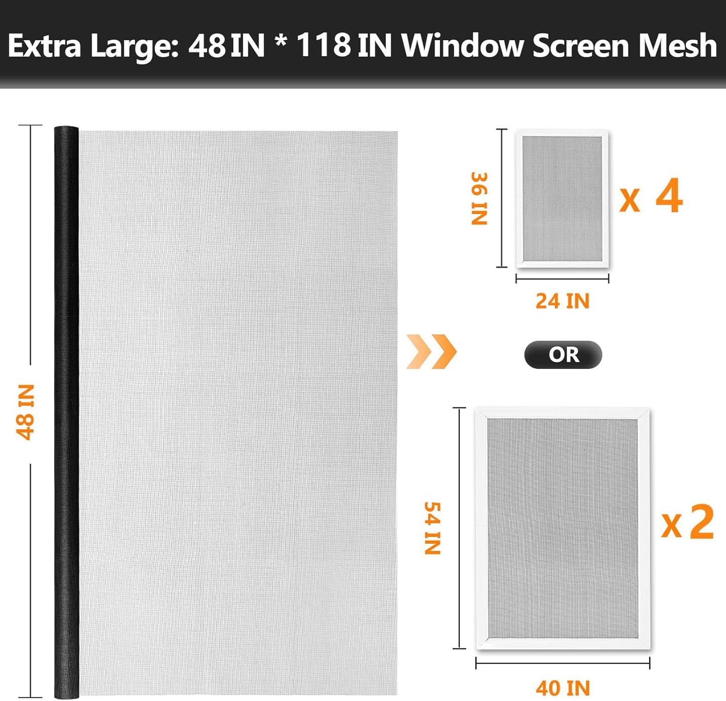 Window Screens Replacement Repair Kit, Black Screen Door Mesh Replacement Kit, Durable Fiberglass Mesh Roll with Tools for Windows Doors Patio and Porch, 48in x 118in