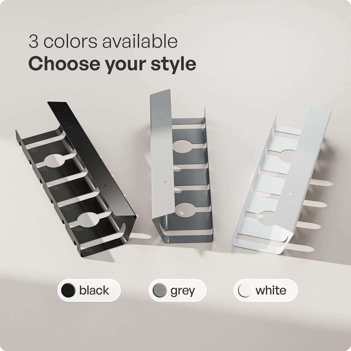 PAMO Cable Management Under Desk for Easy mounting Under-Table I Set of 3 - with 10X Cable Ties I Desk Organizer for Office/Home Office Table Thoughtful Cable Tray Holder
