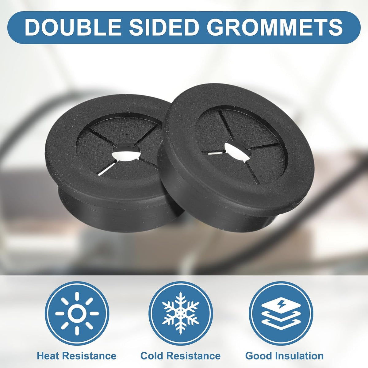 uxcell 4Pcs Cable Cord Grommet, 1-3/16"(30mm) Rubber Desk Grommets Wire Pass Through Hole Cover with Marked Cable Ties for Home Office Cable Wire Protection, Black
