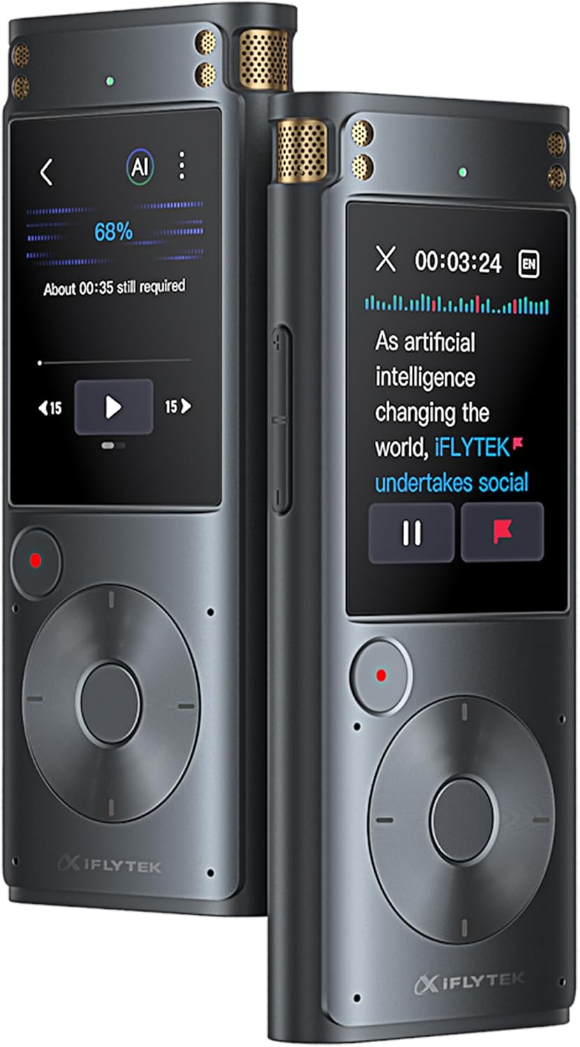iFLYTEK AI Voice Recorder with Playback & Voice Activated Recording, 32GB Digital Audio Recorder Device for Lectures, Real-Time Transcription, Noise Reduction - Ideal Spy Hidden Recorder, 302Pro