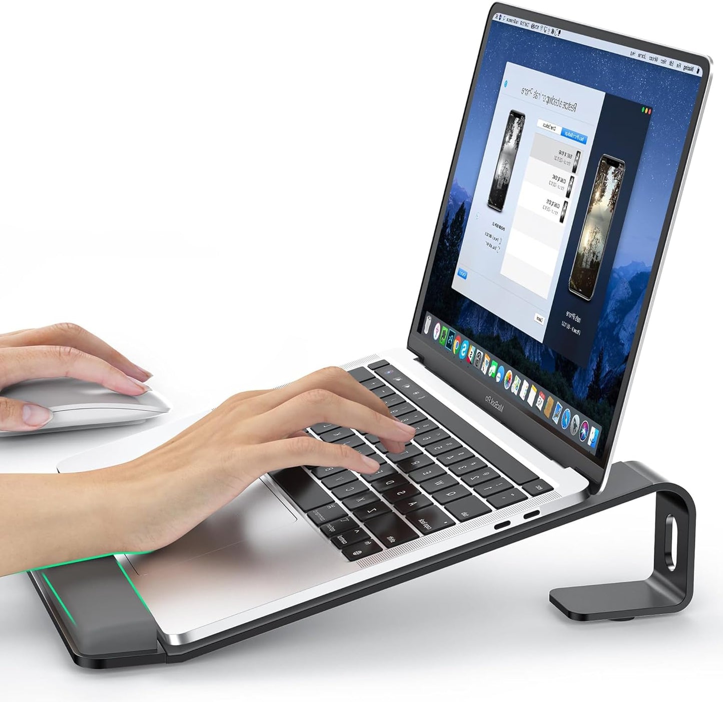 Laptop Stand for Desk, Metal Laptop Stand with Wrist Support, Ergonomic Detachable Laptop Riser, Aluminum Protable, Computer Stand for MacBook Air Pro, HP, Dell, XPS, HP (10-17") Laptops - Black