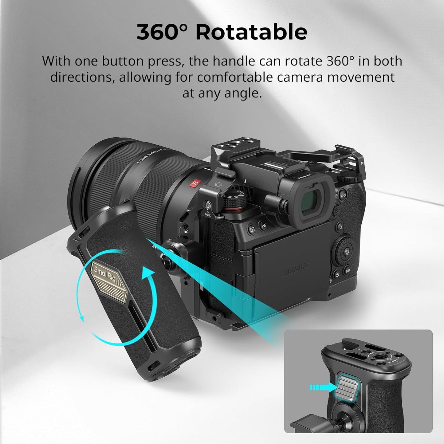 SmallRig Push-Button Rotating NATO Side Handle for Left and Right Hand, 360° Rotatable Side Handle with Anti-Slip Silicone, Camera Grip with Built-in Threaded holes, Wrist Strap Hole, Cold Shoe - 4359