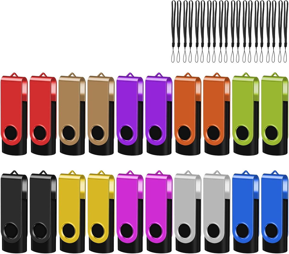 (Not 128GB) EASTBULL USB 2.0 Flash Drive 128 MB with Lanyards Thumb Drives Bulk 20 Pack Colorful Multipack Memory Stick Pen Drive Swivel Design(128MB 20 Pack)