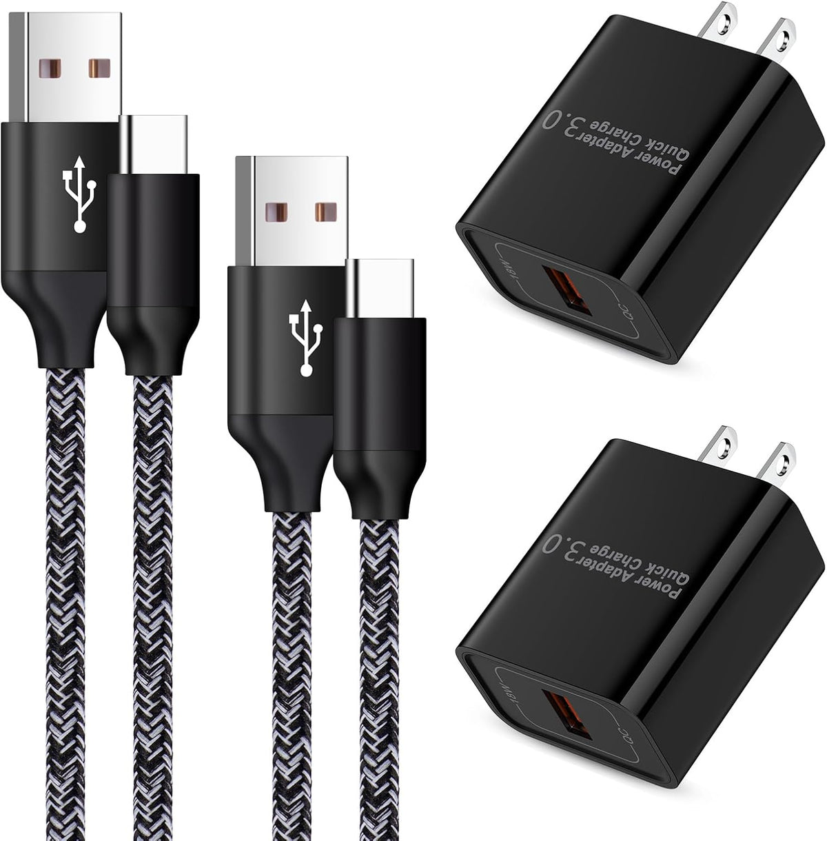 USB Type C Charger Fast Charge Dual USB Wall Plug Charging Blocks Android C Charger Cable Cord for Samsung Galaxy S24 S23 S22 S21 Ultra Plus S20 FE S10 S9 Note 20 10 A10e A01 A11 A12 A21 A20 A31 A42
