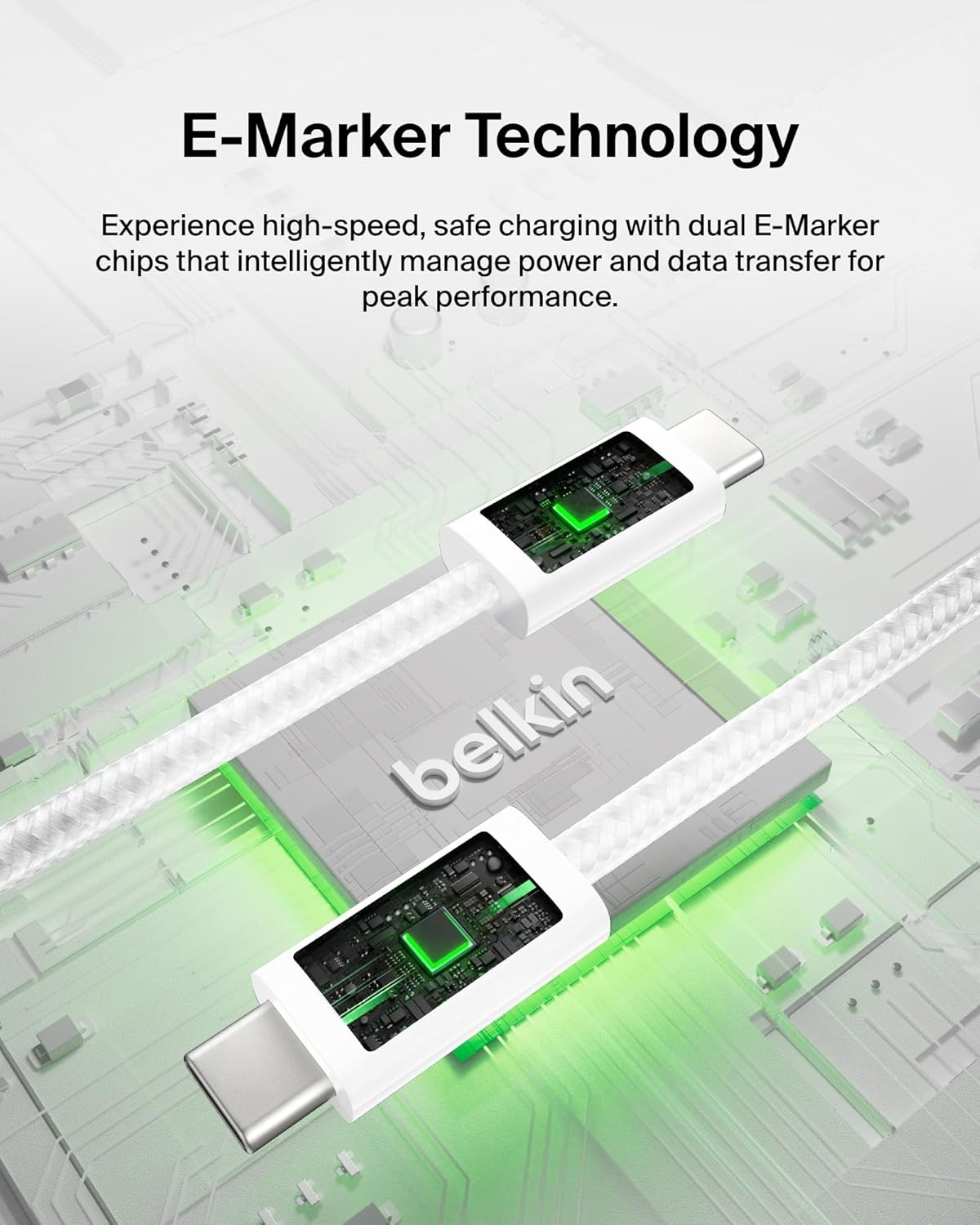 Belkin USB C to USB C Cable, 3.3ft, 240W - Type C Charger, iPhone Charger Cord, Soft, Braided, Flexible for iPhone 17, Galaxy S25, Pixel 9, MacBook, Chromebook, iPad Pro, Switch Steam Deck – White