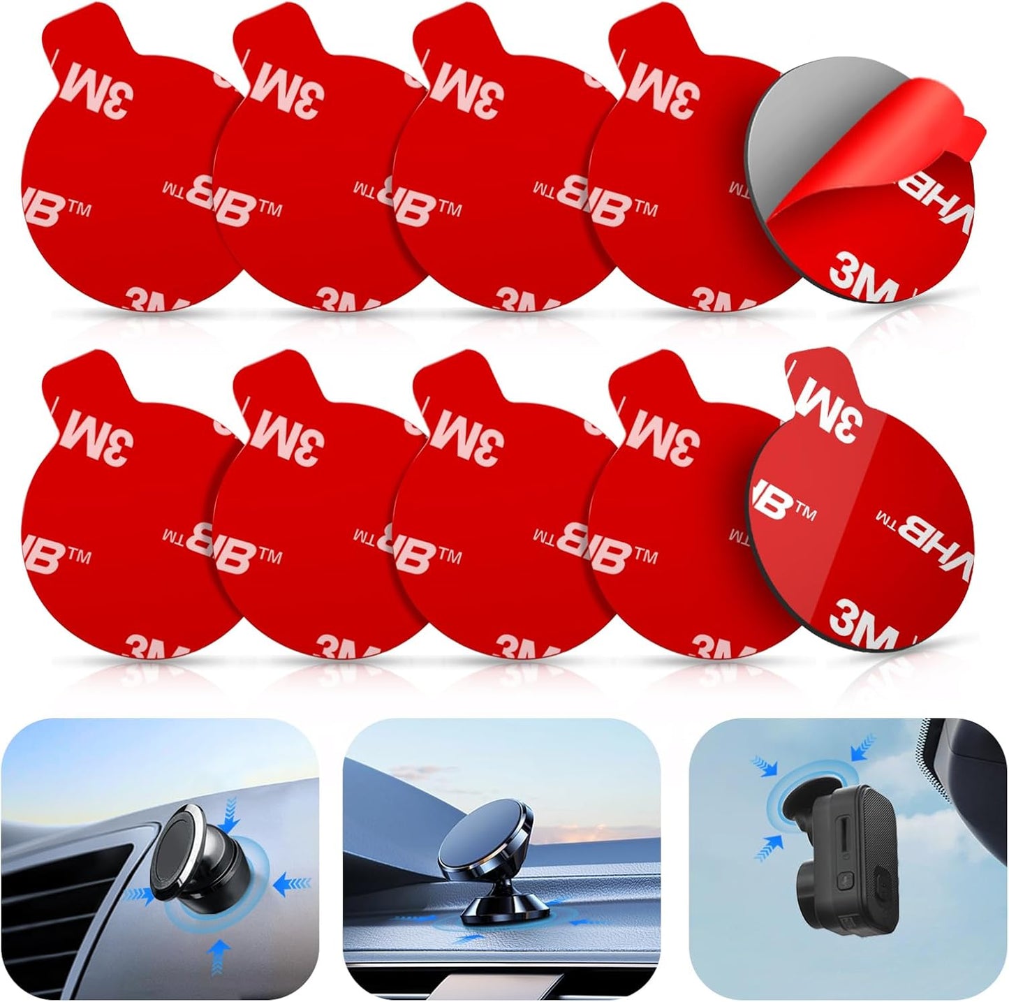 10 Pcs 3M Sticky Adhesive Pads for Car Magnetic Phone Holder, 1 inch Round VHB Double Sided Tape Replacement for Dashboard Cell Phone Mount & Mini Dash Cam Base, Strong 25mm Heat Resistant Sticker