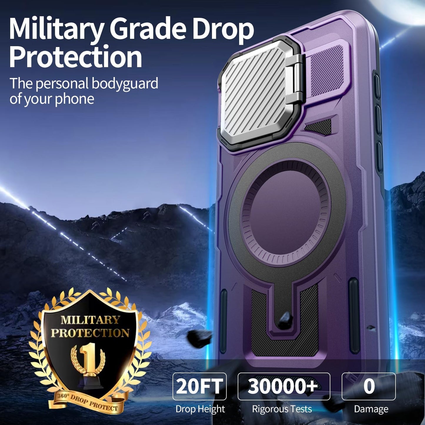 Camera Stand Case for iPhone 14 Pro, [Compatible with Mag Safe] [Lens Cover] 2024 Version Military Grade Protective Soft Case for iPhone 14 Pro 6.1 inch Men Women, Purple