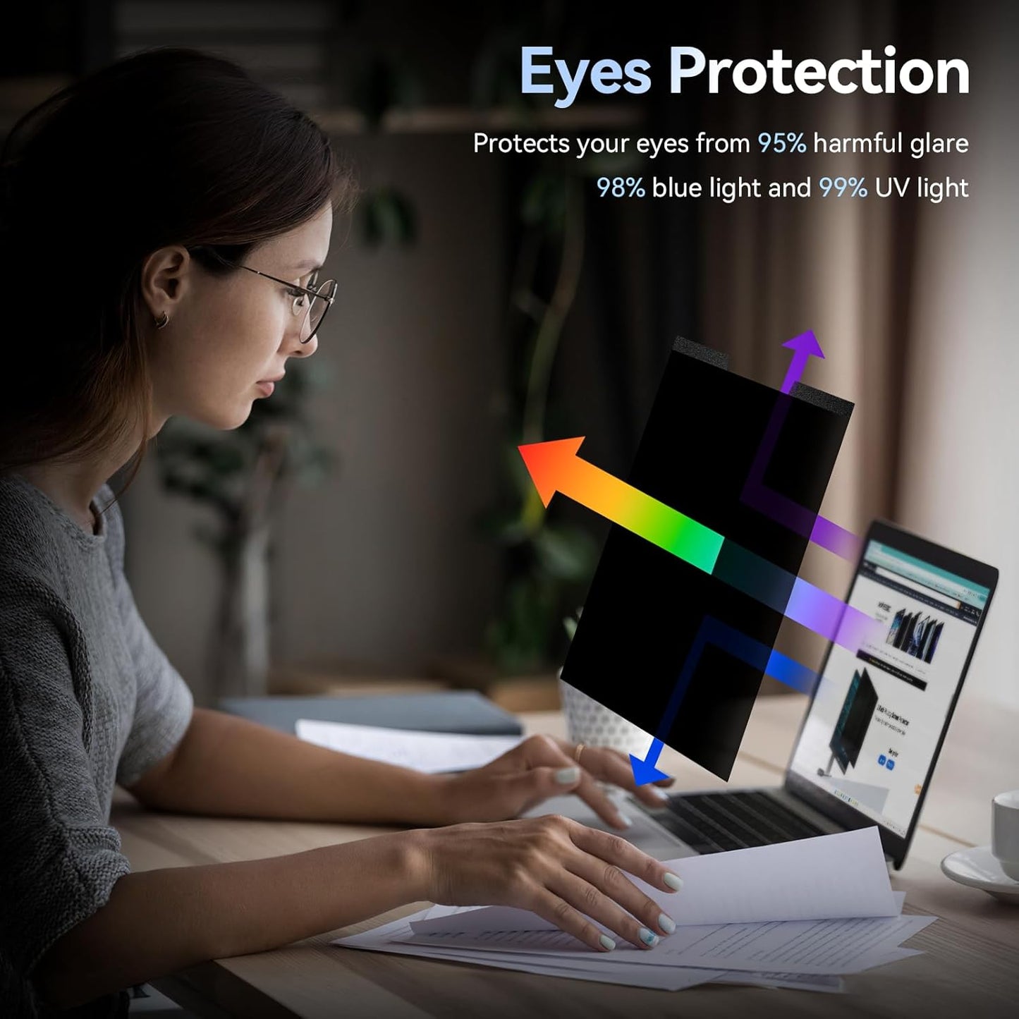 Magnetic 16 Inch Laptop Privacy Screen for 16:9 Computer Monitor, Removable Anti Glare Blue Light Filter Protector, 16 in Privacy Shield Compatible with Lenovo Hp Dell Acer Asus Thinkpad Envy Xps