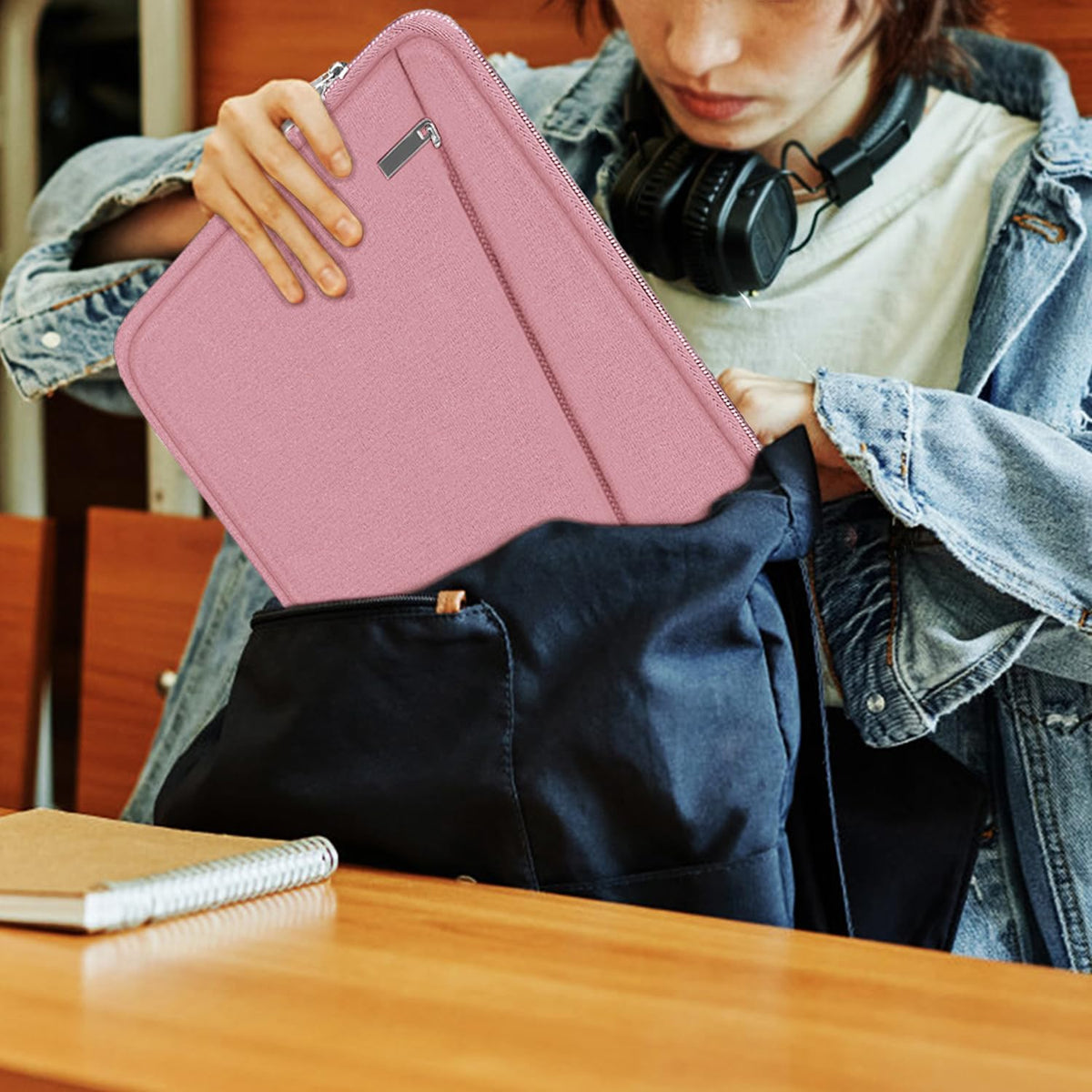 15.6 inch Laptop Case, Slim Computer Carrying Bag Protective Cover Briefcase with Front Pocket, Durable Laptop Sleeve for 15-16 Inch HP, Dell, Lenovo, Asus- Red Pink