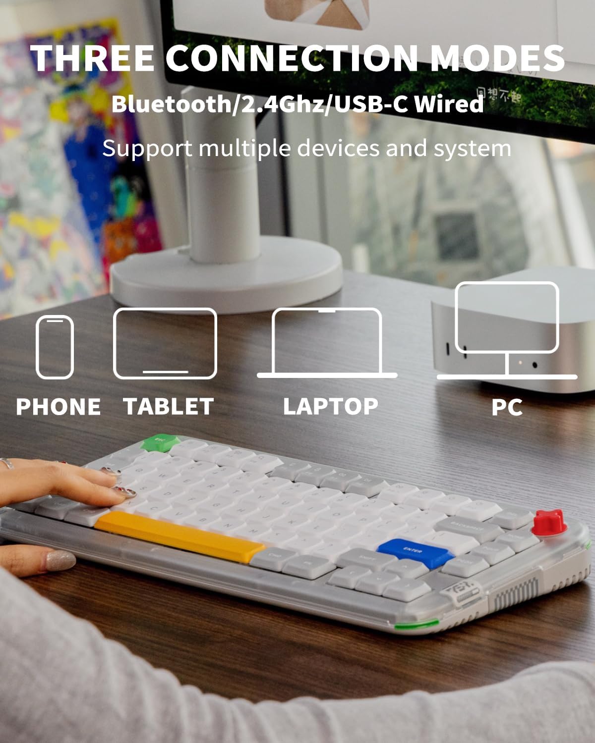nuphy Kick75 Wireless Low Profile Keyboard with Knob,75% Layout 80 Keys RGB Backlit, Hot Swappable Gaming Mechanical Keyboard with PBT Keycaps,Support BT/2.4G/USB-C (Blush Nano Switch)