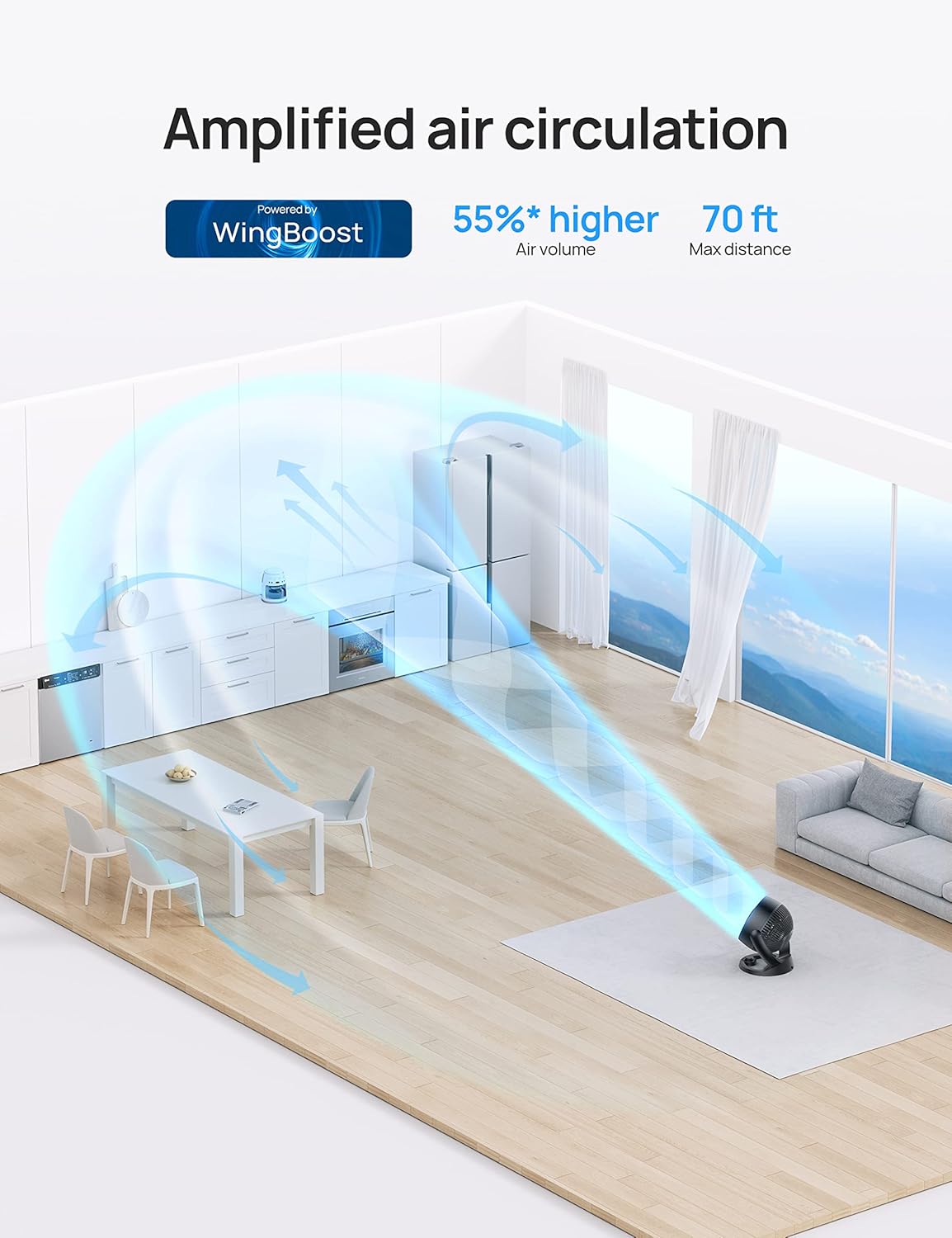 Dreo Fan for Bedroom, 12 Inches, 70ft Powerful Airflow, 28db Quiet Table Air Circulator Fans for Whole Room, 120° Adjustable Tilt, 3 Speeds, Desktop Fan for Home, Office, Kitchen