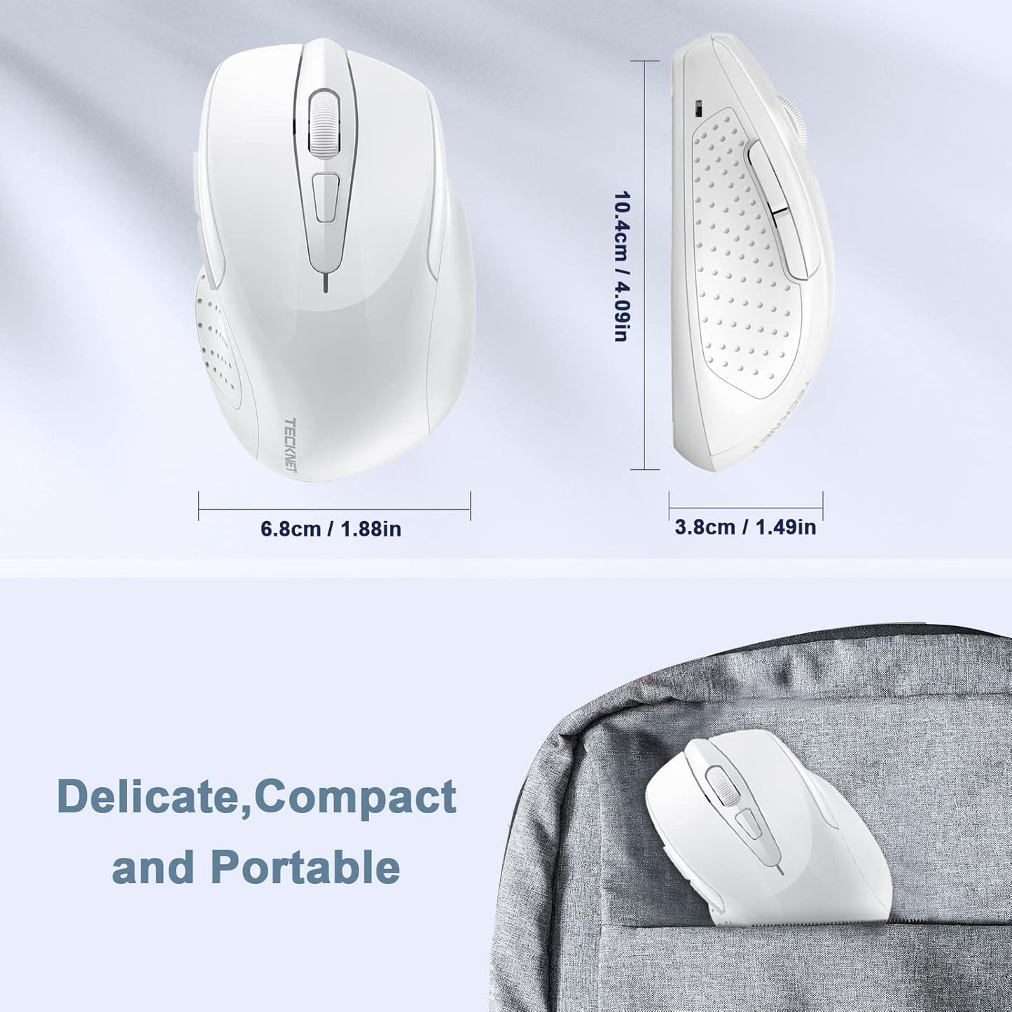 TECKNET Wireless Mouse, 2.4G Ergonomic Optical Mouse, Computer Mouse for Laptop, PC, Computer, Chromebook, Notebook, 6 Buttons, 24 Months Battery Life, 4000 DPI, 6 Adjustment Levels
