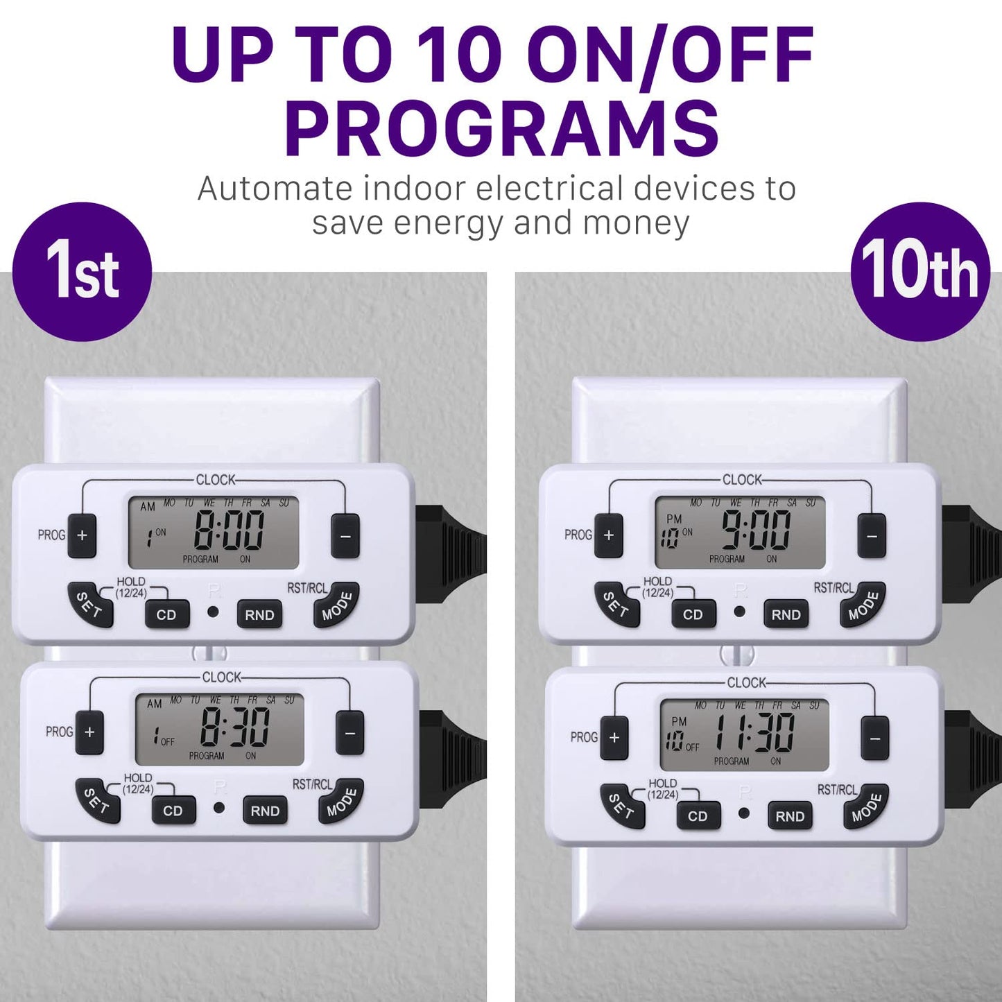 Fosmon 7 Day Digital Timers for Electrical Outlets, Indoor Plug-in Light Timers Switch Programmable, Electric Wall Plug for Lamp, Grow Reptile Lights, Aquarium, 15A/1875W, Grounded