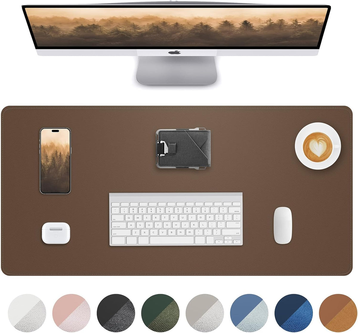 Leather Desk Pad & Protector, Mouse Pad & Office Mat - Non-Slip PU Leather Desk Blotter & Laptop Pad - Waterproof Writing Pad for Office & Home (Dark Khaki, 31.5" x 15.7")