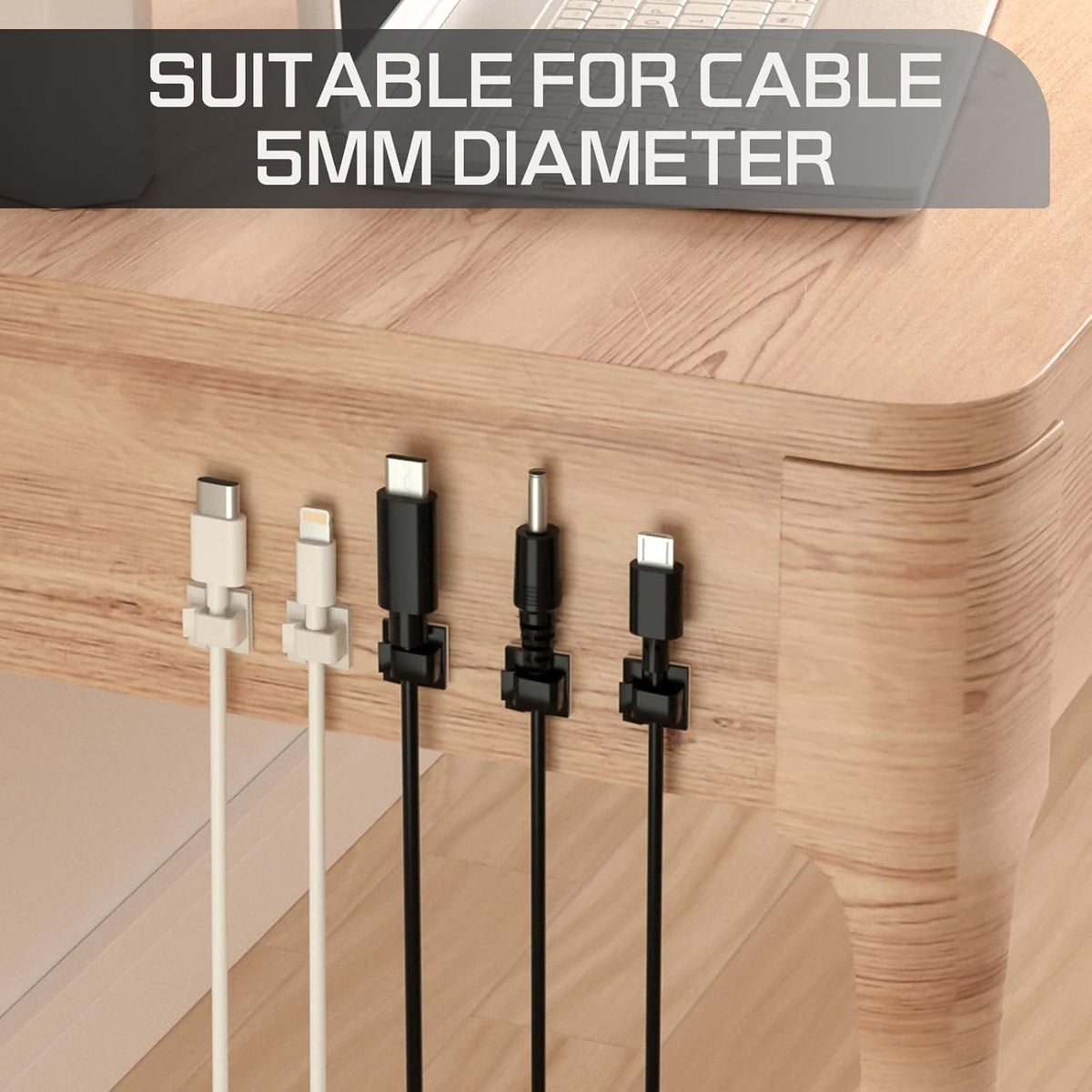 100PCS Cable Clips, Adhesive Wire Clips Strong Cord Clips Wire Holders, Cable Management Clips for Desk, Wall, Car, TV, Ethernet Cable (White, Small)