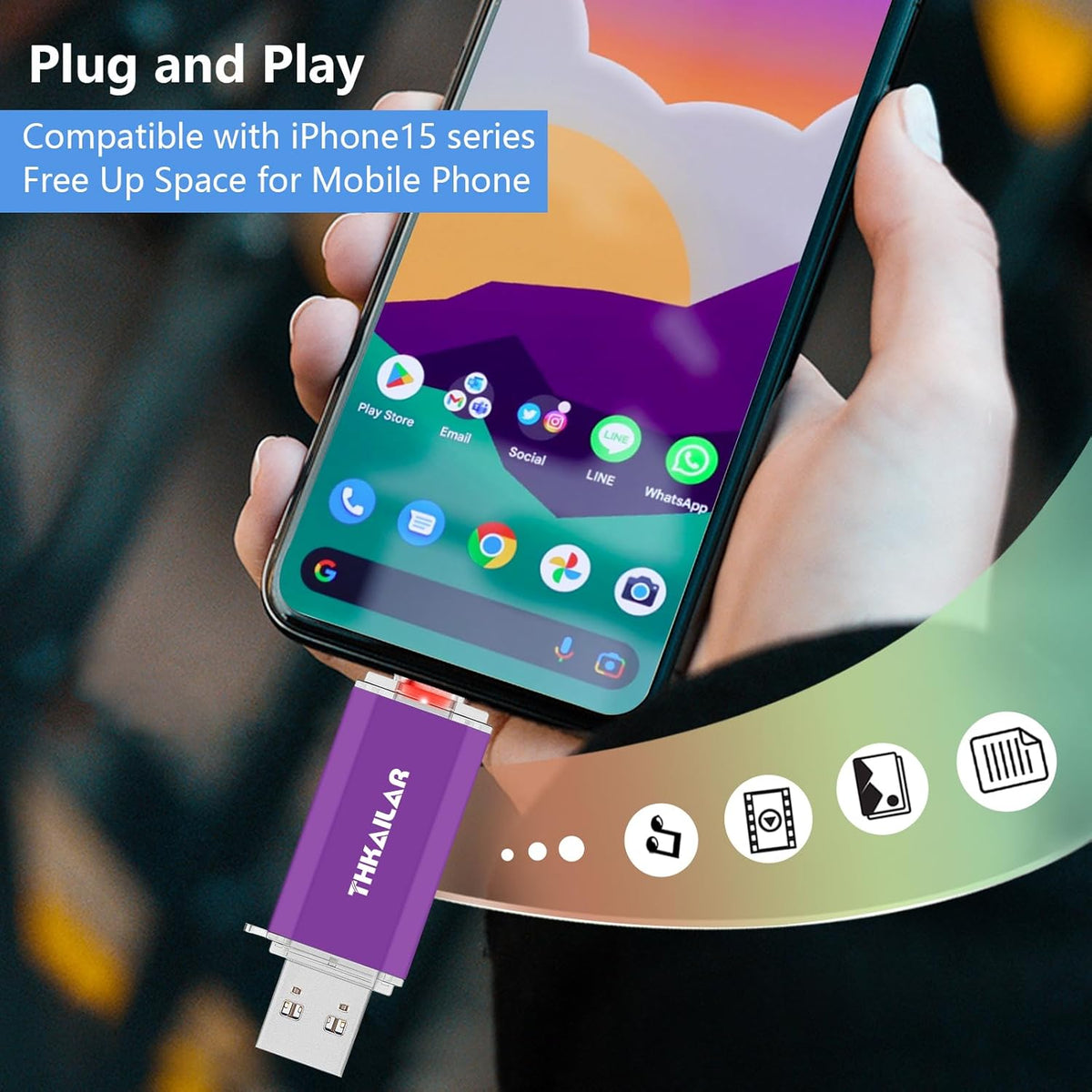 Thkailar 1TB USB C Flash Drive 3.1 USB A and Type C Ports,Thumb Drive for PC,Android Phones,MacBook,Laptop(Purple)