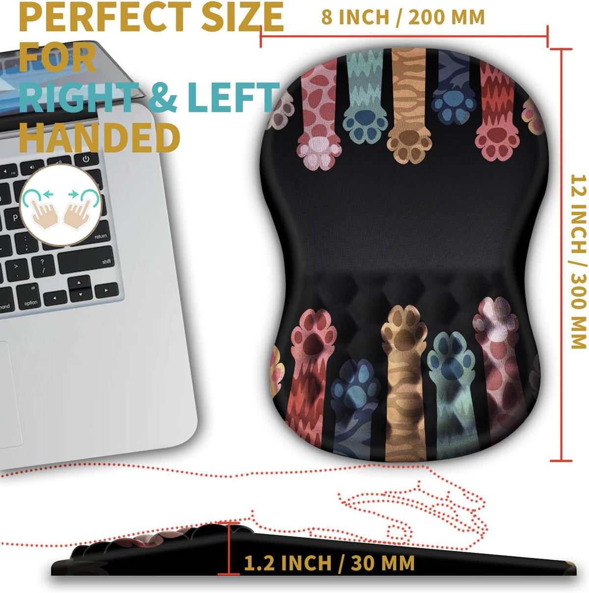 Hokafenle Ergonomic Mouse Pad Wrist Support with Massage Design, Wrist Rest Pain Relief Mousepad with Memory Foam&Non-Slip PU Base, Mouse Pads for Wireless Mouse & Desk (12x8 inch,Paw)