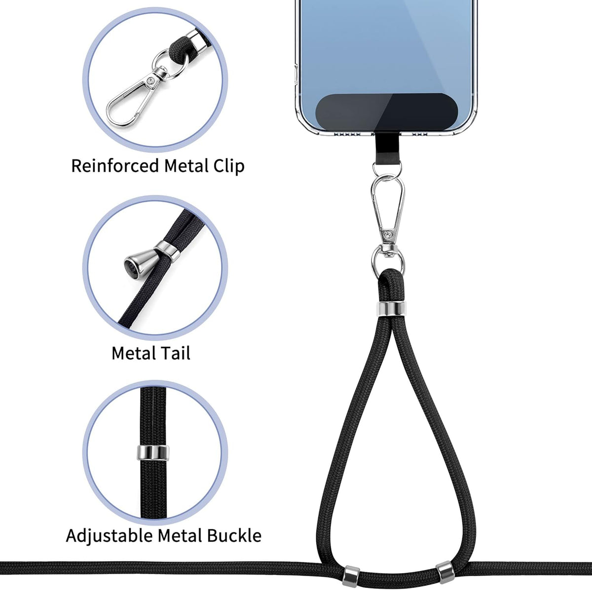 CACOE Cell Phone Lanyard 2 Pcs-1 Pcs Adjustable Neck Strap,1 Pcs Wrist Strap, 2 Pcs Pads, Universal Crossbody, Multifuctional Compatible with Most Smartphones(Black)