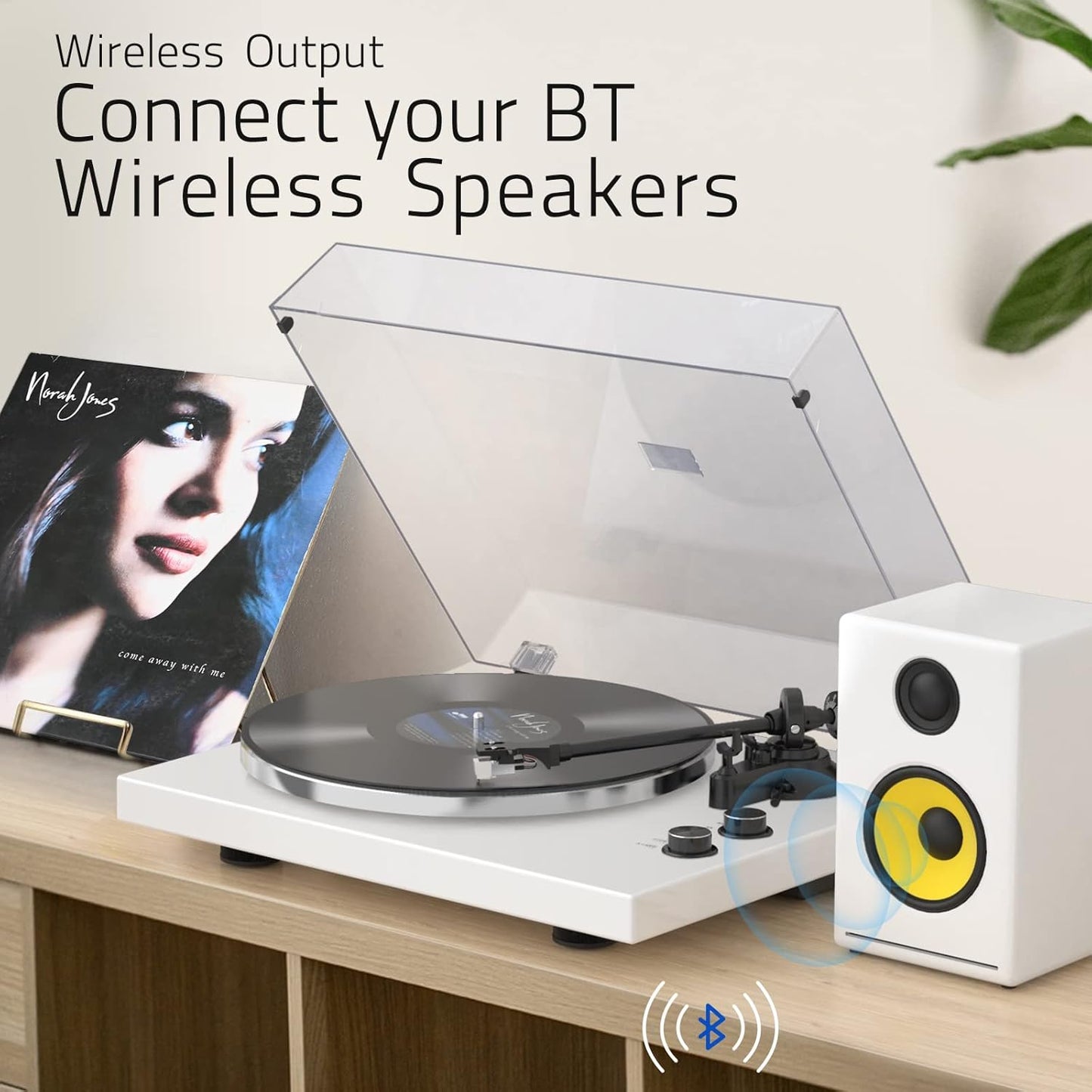 Turntables Record Player for Vinyl with Wireless Output Connectivity Belt-Drive 33 45 RPM Speed Phono Line USB Digital to PC Recording MM Audio Cartridge Stylus Adjustable Counterweight Piano White