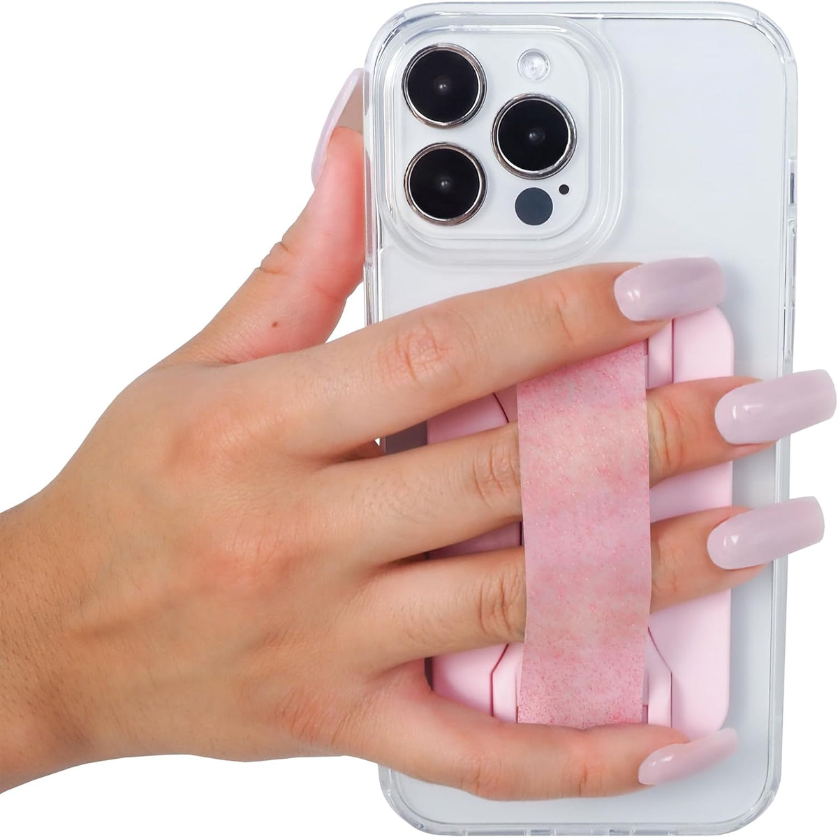 LoveHandle PRO MagSafe Compatible Magnetic Phone Grip w/Kickstand - Mount, Strap and Stand for Smartphone and Tablet - MagSafe Ring Included - Fits All Devices - Pink Diamond Glitter