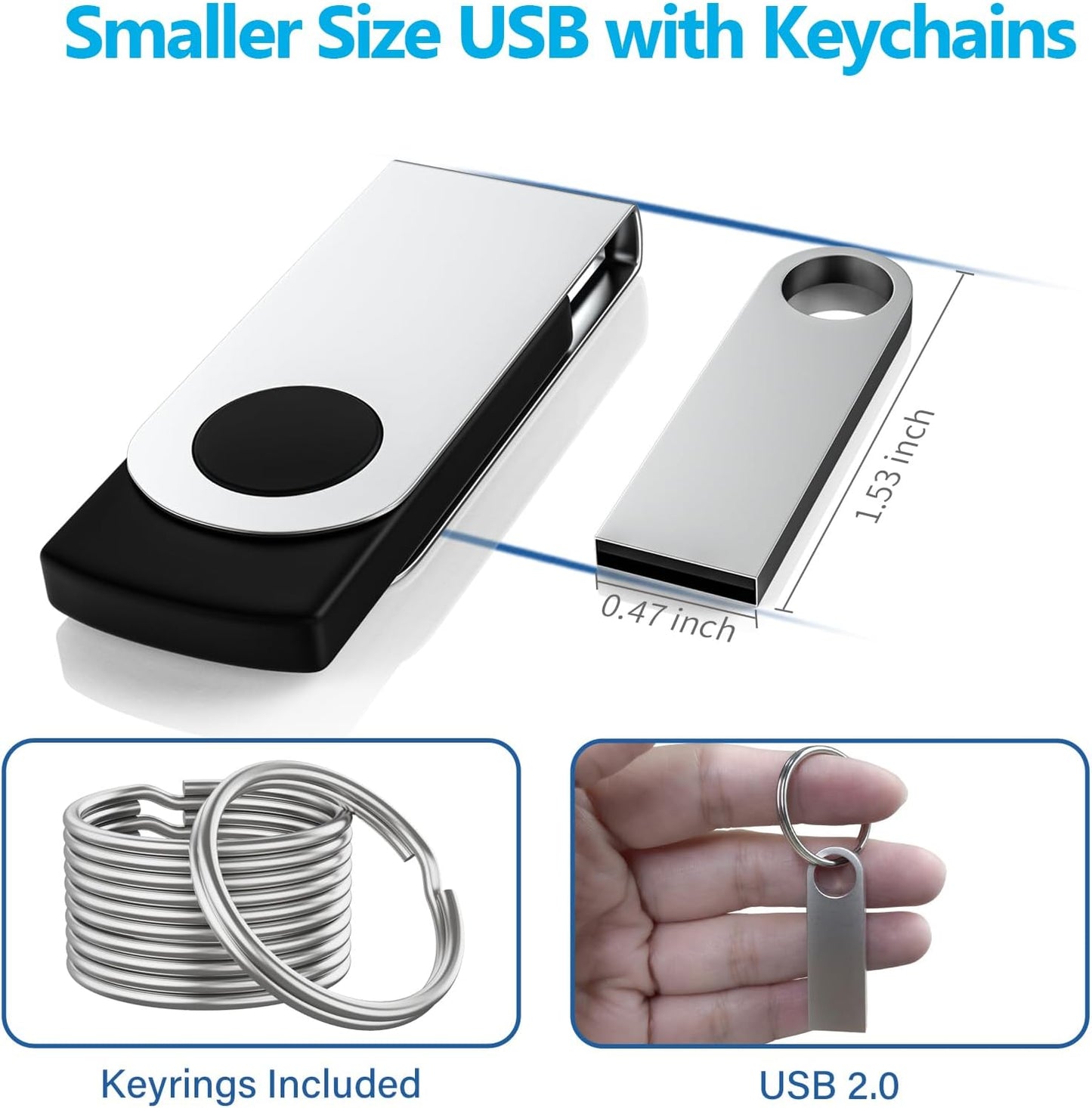 ABLAZE 32GB Flash Drive 10 Pack, Metal USB 2.0 Thumb Drives with Keychains USB Sticks Pendrives (Sliver)