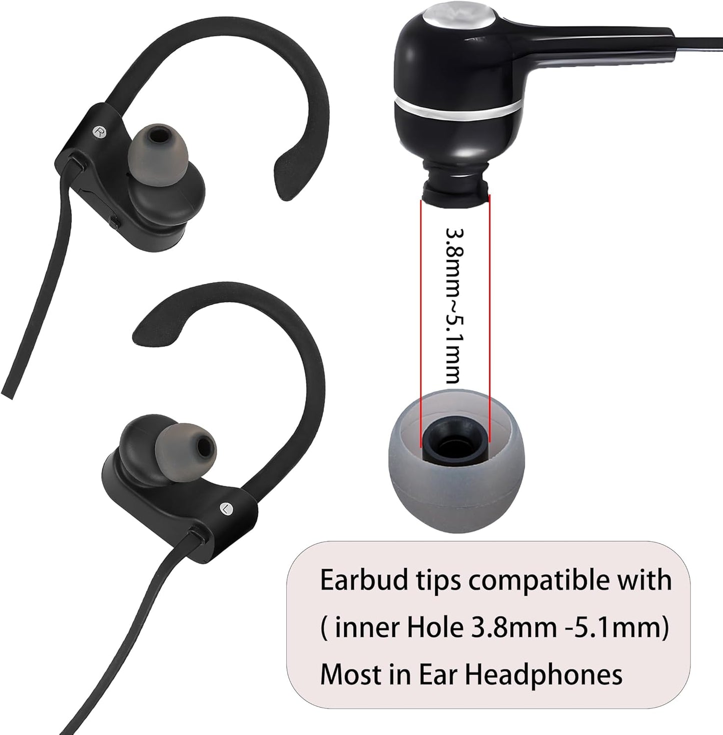 Silicone Replacement Earbud Tips Ear Tips Fit Most in-Ear Earbuds(Inner Hole 3.8mm -5.1mm) Headphone Rubber Tips Earbud Covers 9 Pairs S M L