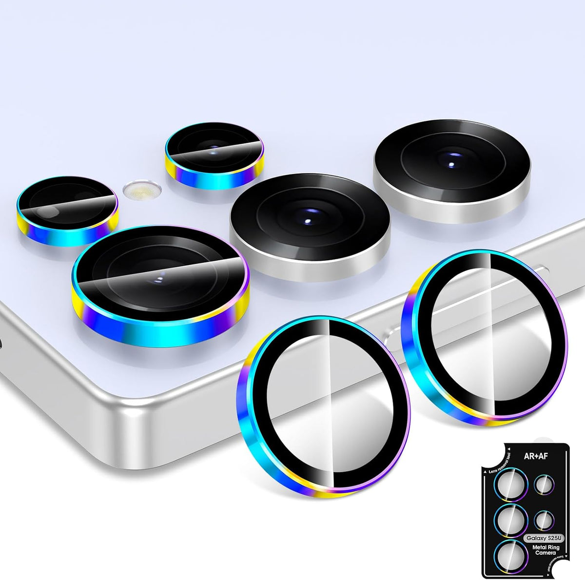 for Samsung Galaxy S25 Ultra Camera Lens Protector, Individual Metal Ring Tempered Glass Lens Cover, [Strong Adsorption] Scratch Resistant Ultra-Thin HD Clear Lens Cover, 1 Set-Colorful Ring