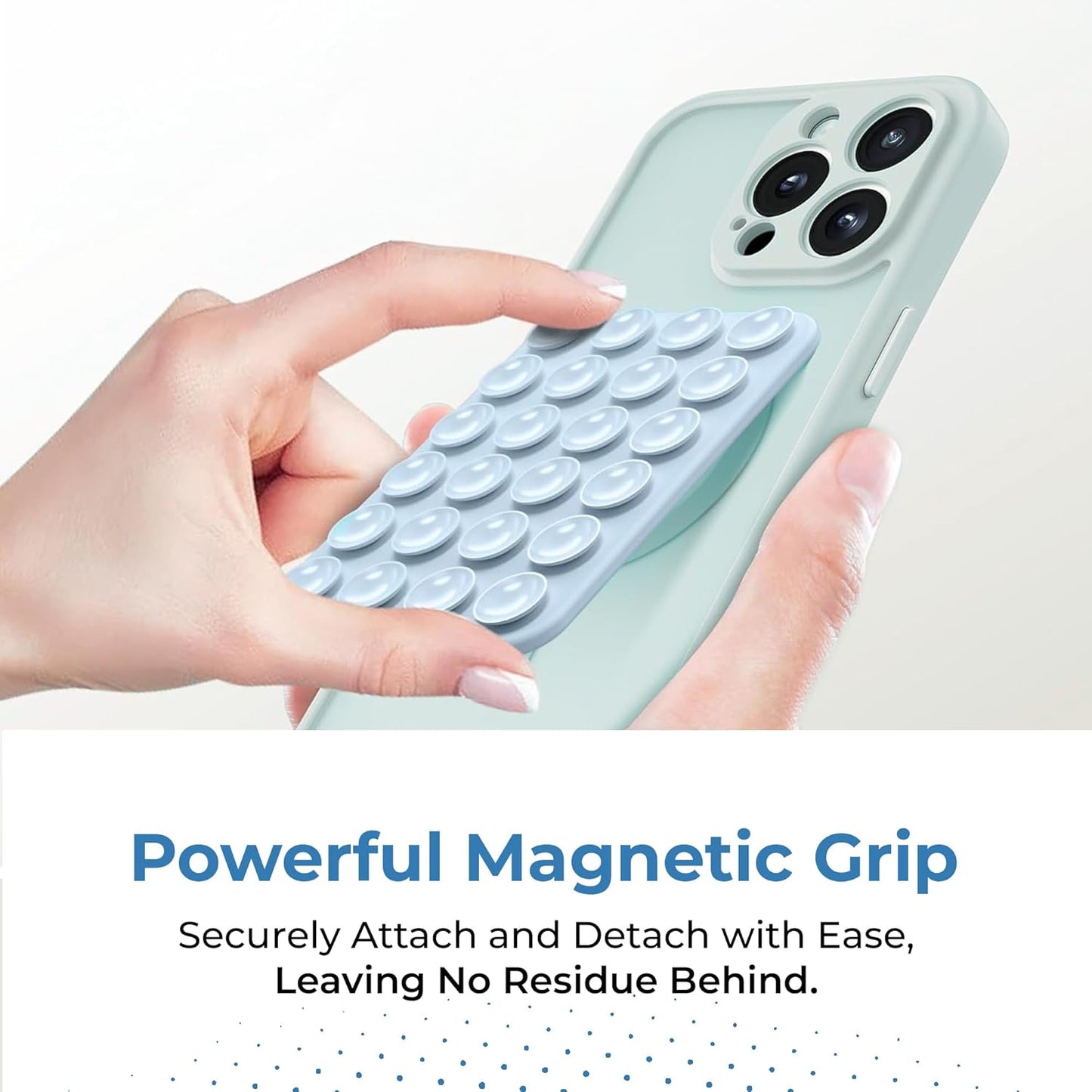 Sucky Upgraded Magnetic Suction Cell Phone Grip for MagSafe Case, Silicone Octo Cup Buddy Holder, Durable Magnet Phone Accessory for iPhone and Android (Clear)