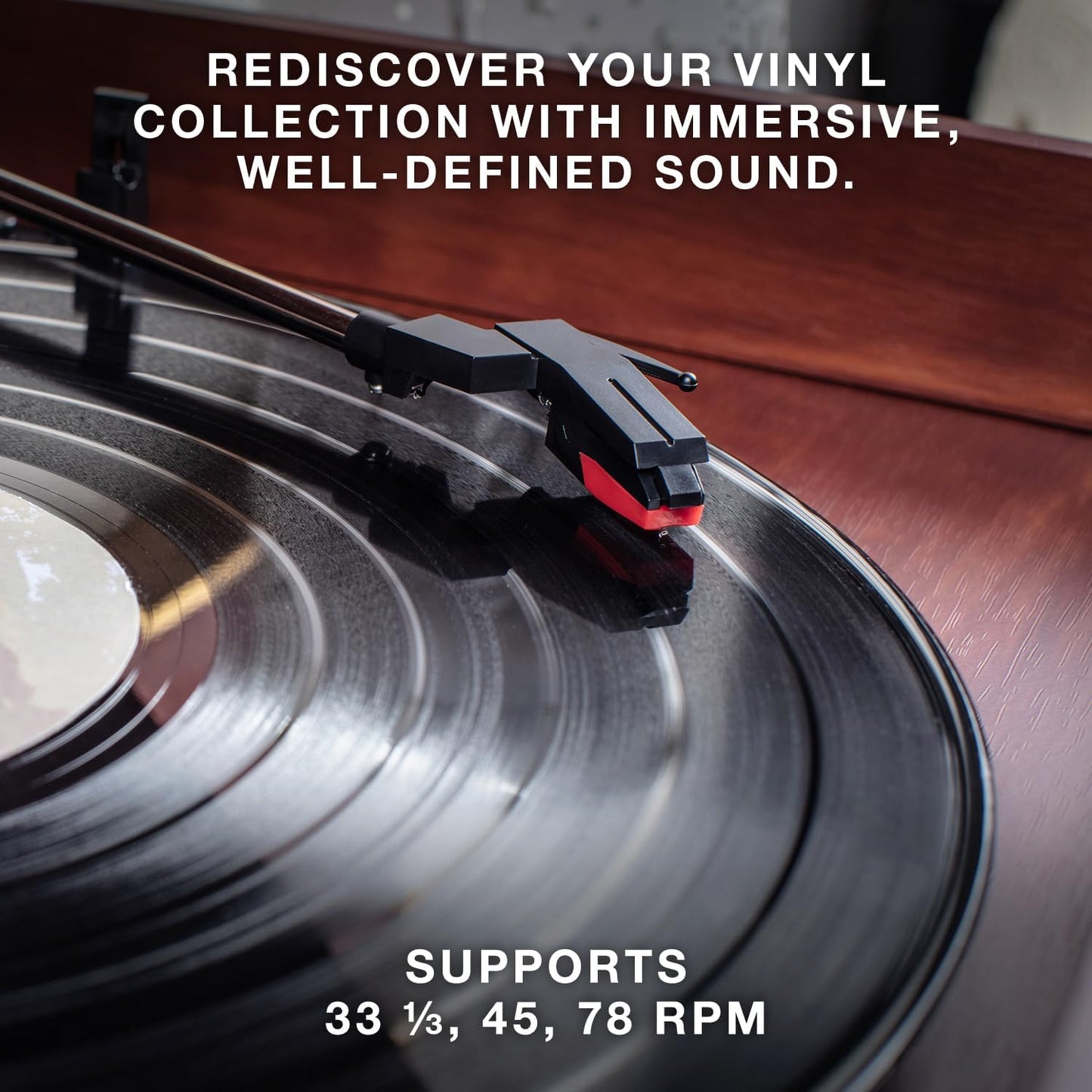 Victrola The Quincy 6-in-1 Bluetooth Record Player & Multimedia Center with Built-in Speakers – 3-Speed Turntable, CD & Cassette Player, AM/FM Radio, Wireless Music Streaming (Mahogony)