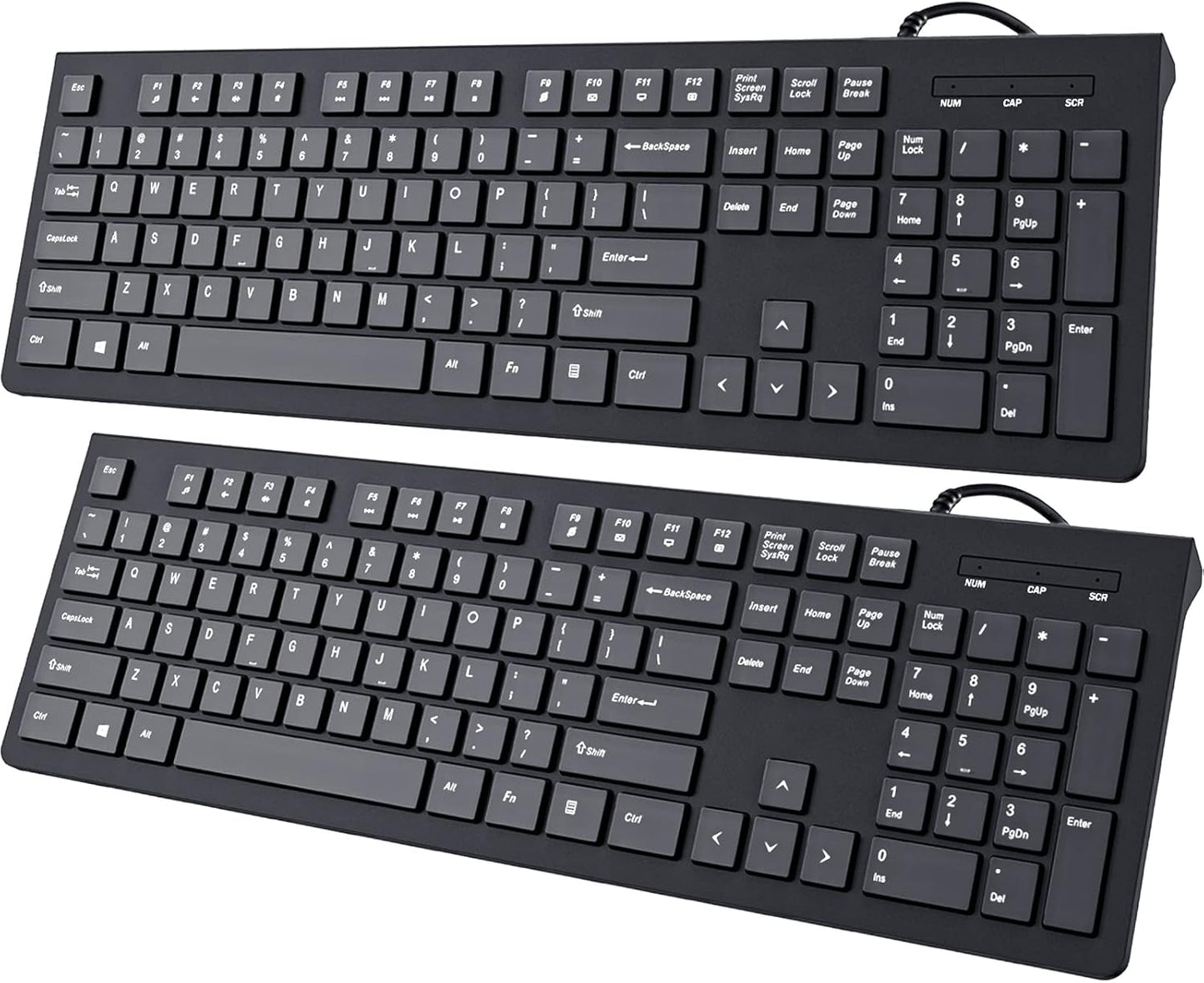 Computer Keyboard Wired, Plug Play USB Keyboard, Low Profile Chiclet Keys, Large Number Pad, Caps Indicators, Foldable Stands, Spill-Resistant, Anti-Wear Letters for PC Laptop (Black, 2-Pack)
